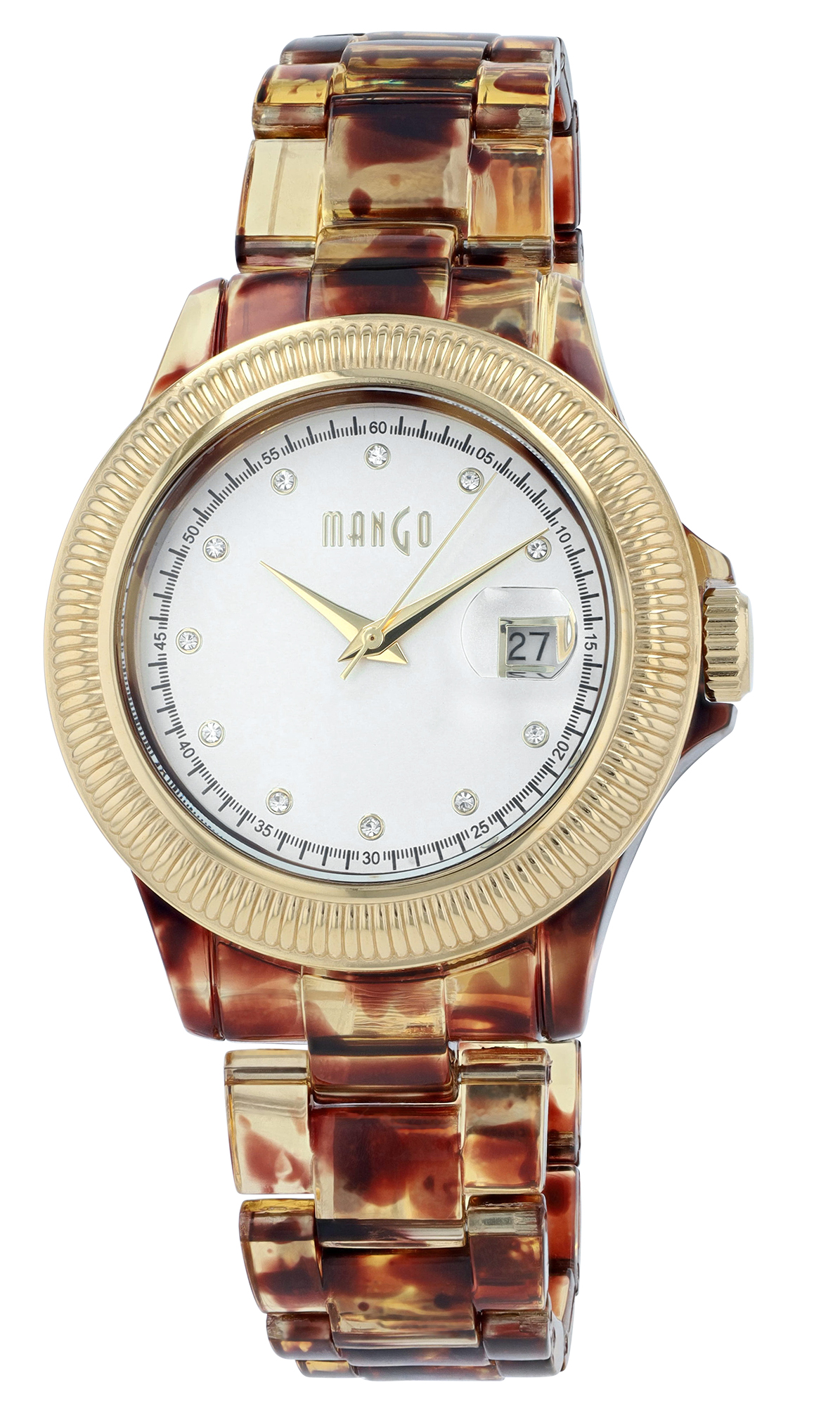 Mango Damenuhr Ø 40 mm, Kunststoffband, braun (Schildpatt-Optik)/ goldfarben