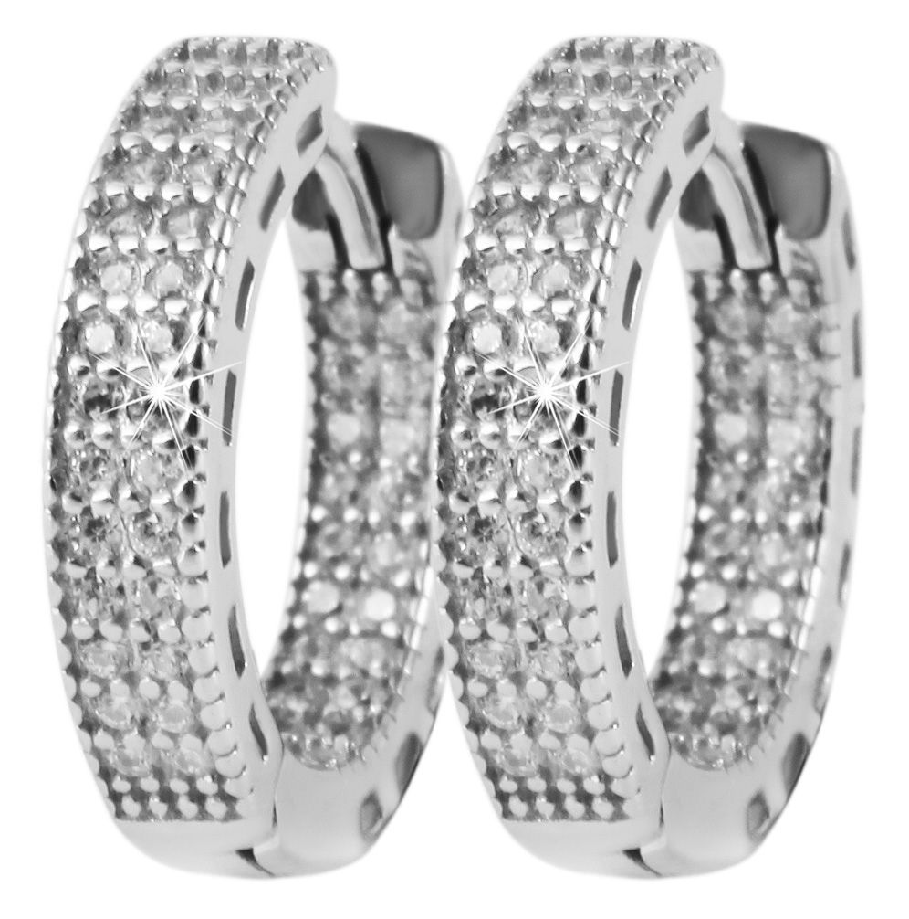 925/- Echt Silber Klappcreolen "Katha" mit weißem Zirkoniabesatz, 925/rhodiniert