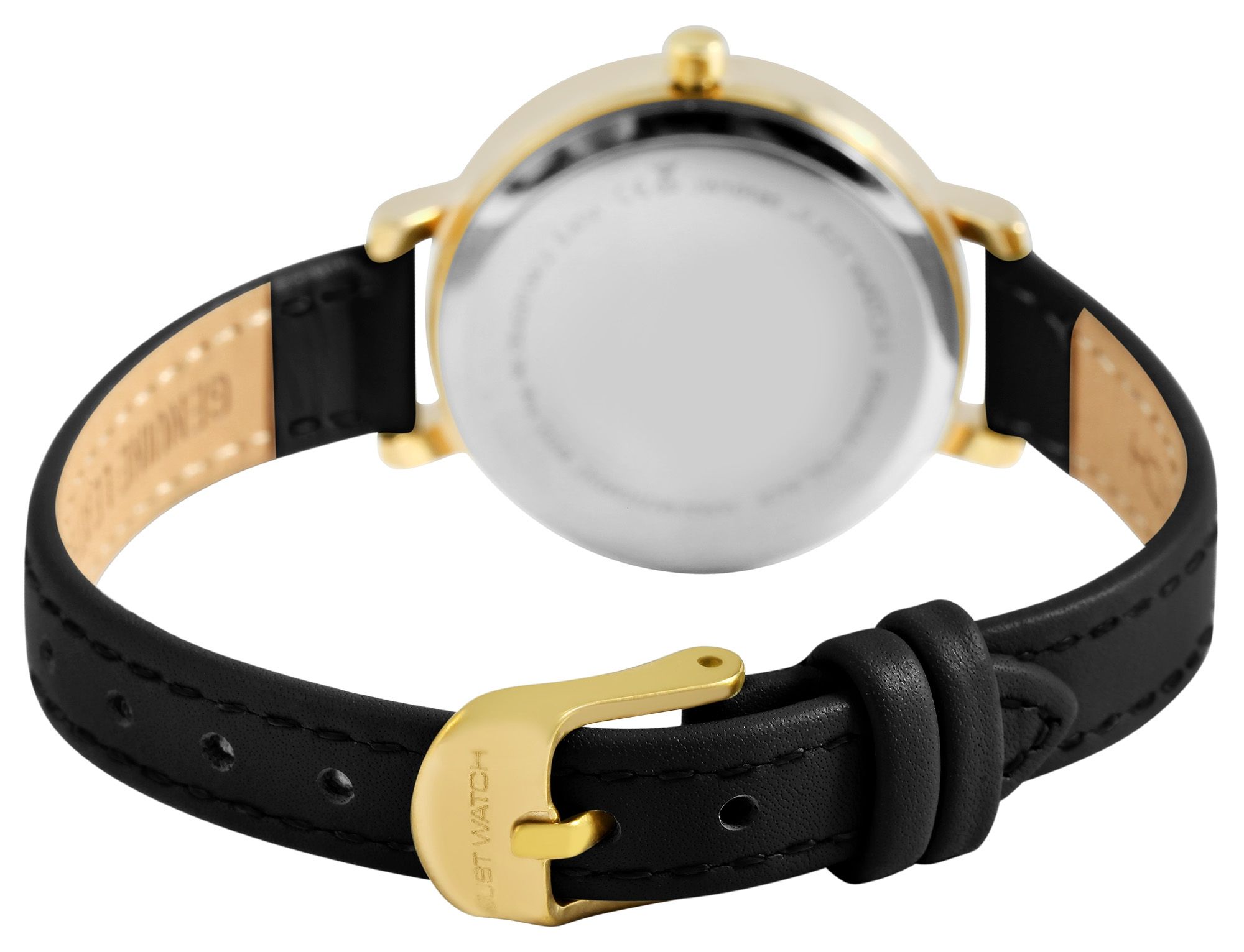Just Watch Damenuhr mit Echtlederarmband, schwarz/goldfarben