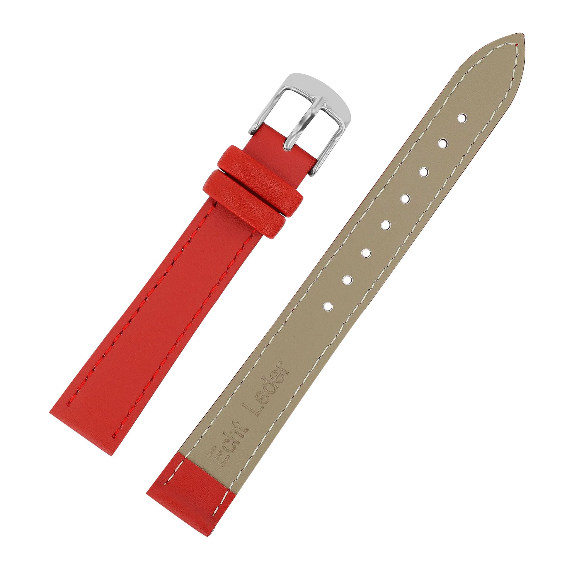 Echtleder-Uhrenarmband, rot/ silberfarben, 10 mm
