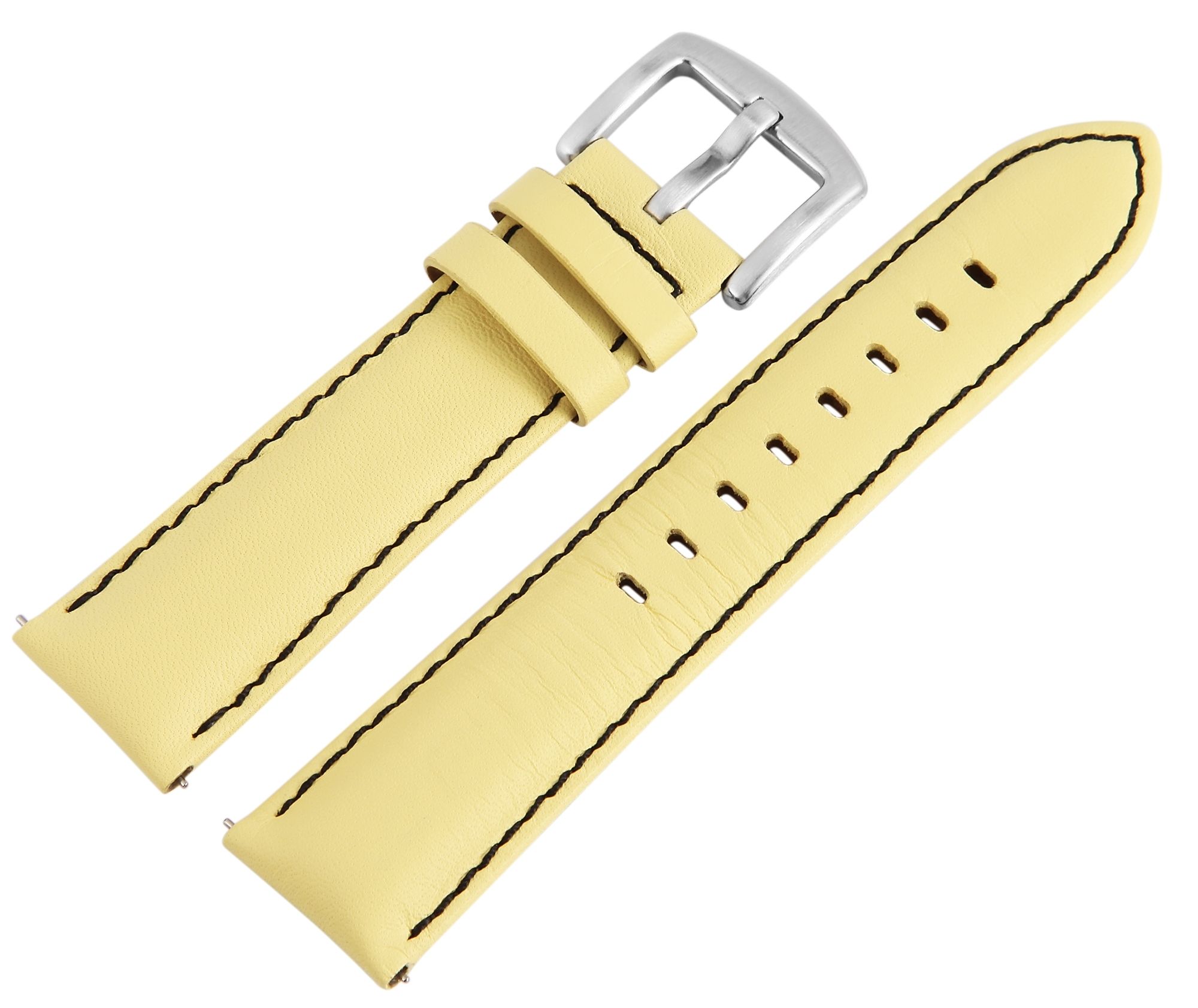 Echtleder-Uhrenarmband, gelb, schwarze Naht, 26 mm