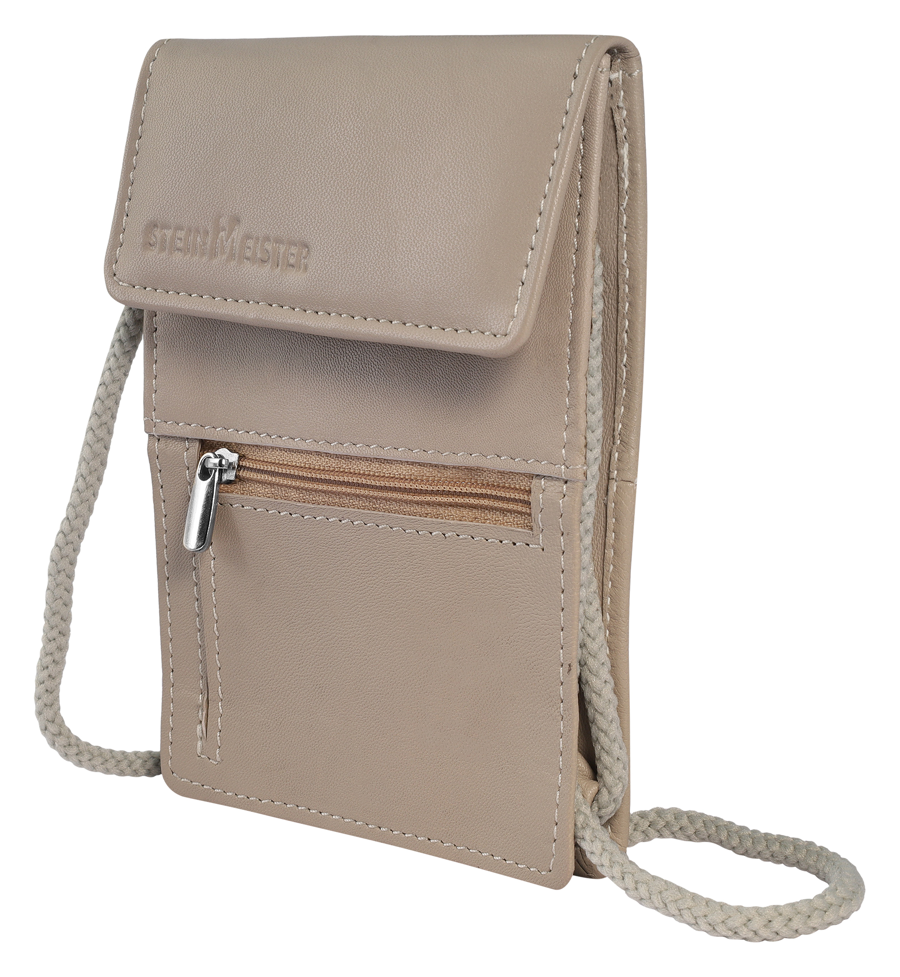 Steinmeister Echtleder Umhänge-Geldbörse/ Brustbeutel, beige