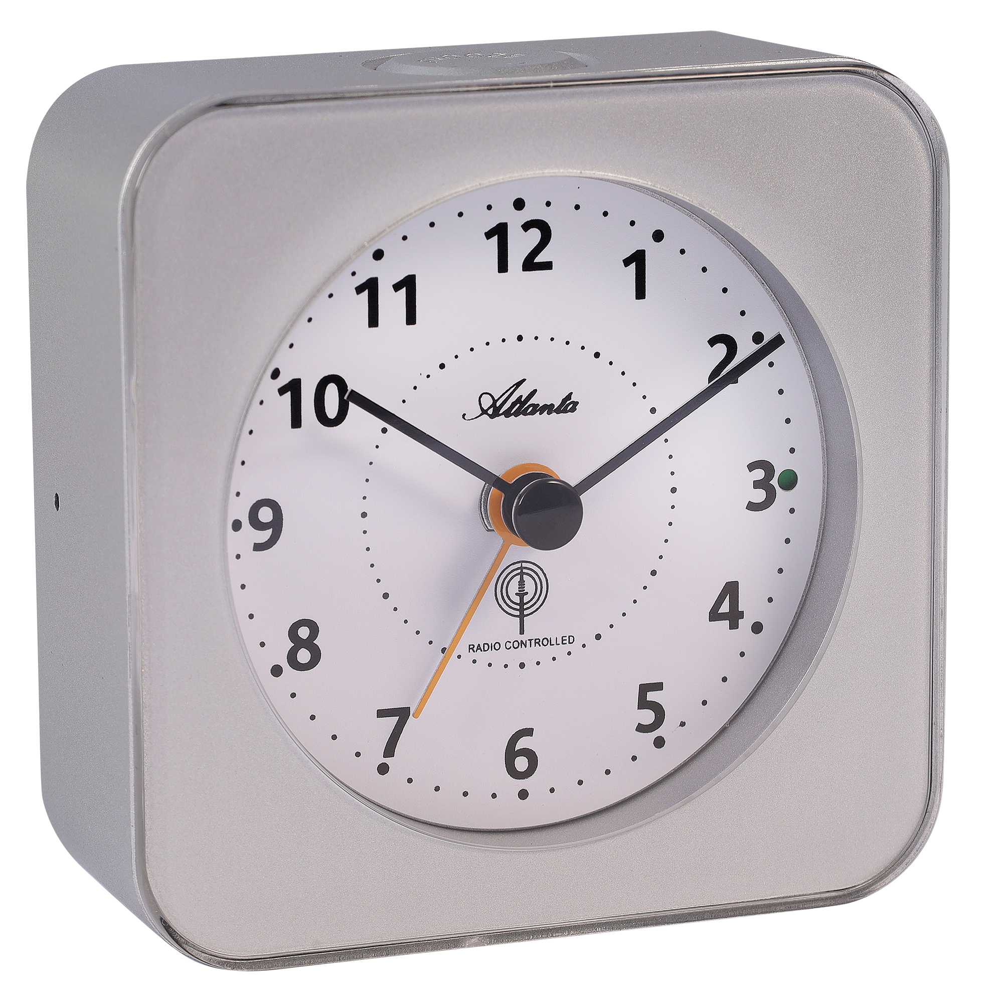 Atlanta Funk-Wecker (Leisegang/ Licht/ Snooze), 7,5 x 7,5cm, silber