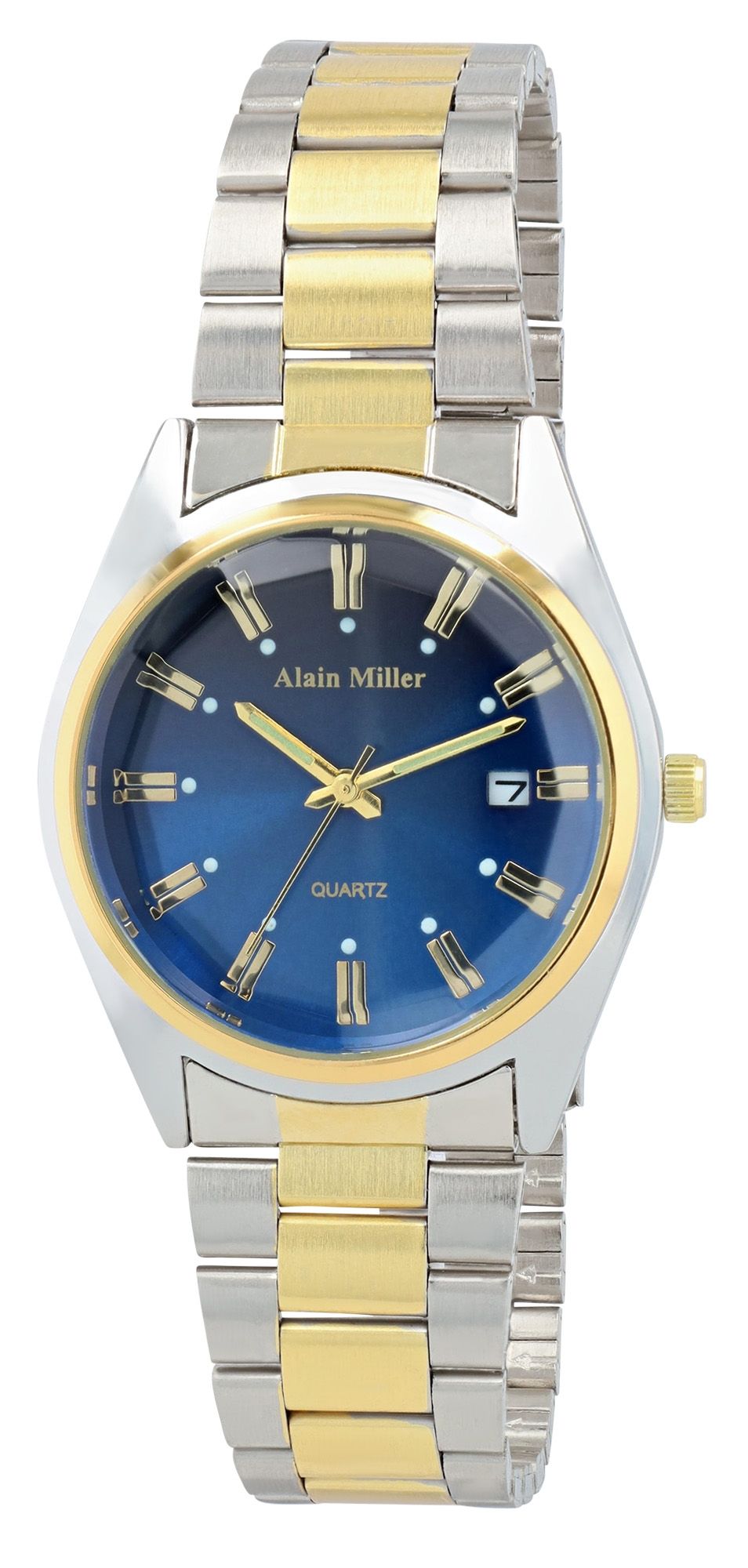 Alain Miller Unisexuhr mit Metallband, Ø 36,5 mm, bicolor/ blau