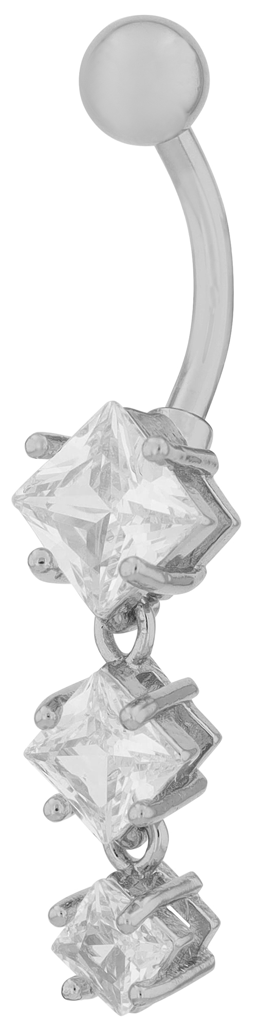 "Mirinda" Edelstahl-Bronze Bauchnabelpiercing, Stablänge 11 mm/ Stabstärke 2 mm, Zirkonia, silberfarben