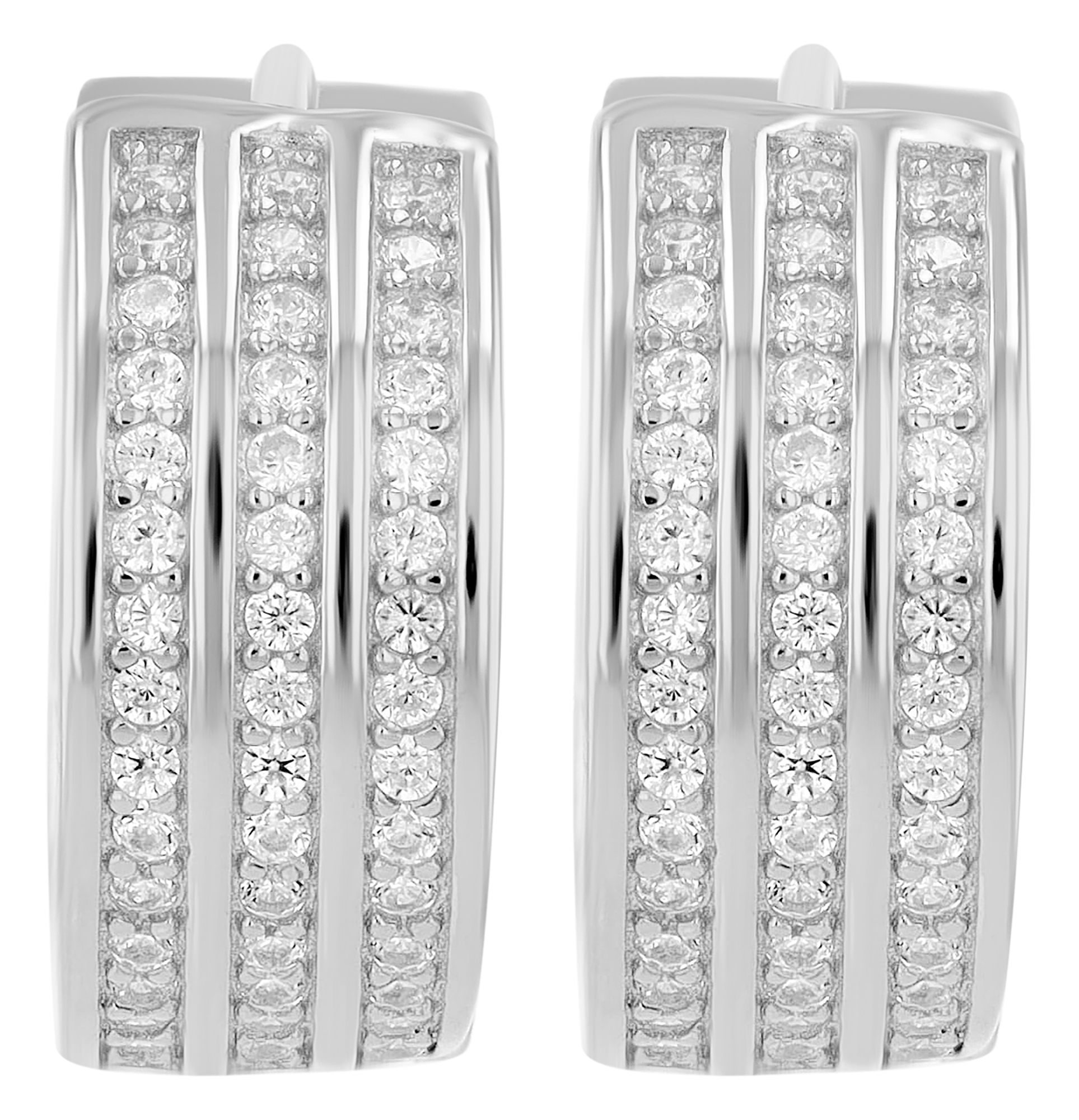 "Eleganz", 925/- Echt Silber Creolen Ø 12,5mm, Zirkonia, silberfarbig rhodiniert