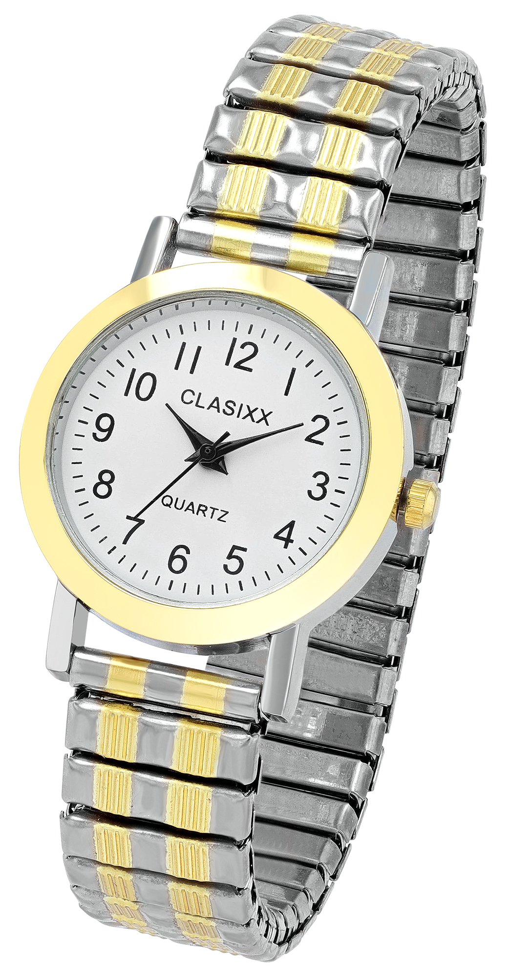 CLASIXX Damenuhr mit Edelstahl-Zugband, Ø 28 mm, bicolor/ weiß
