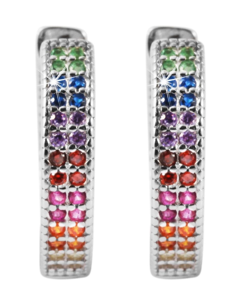 925/- Echt Silber Klappcreolen "Katha" mit buntem Zirkoniabesatz, 925/rhodiniert