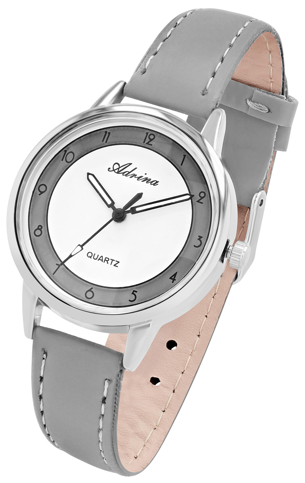 Adrina Damenuhr mit Lederimitationsband, Ø 34 mm, grau