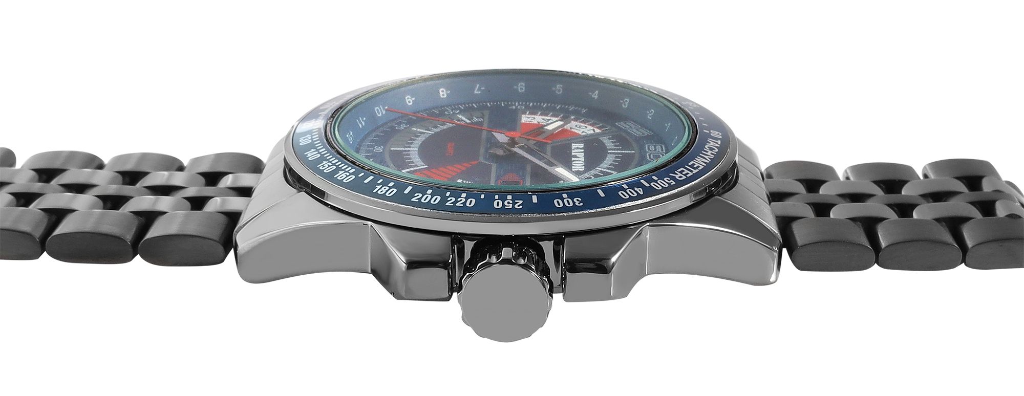 Raptor Herrenuhr "Elarian" mit Edelstahlarmband, Datumsanzeige, 5 ATM, schwarz/blau