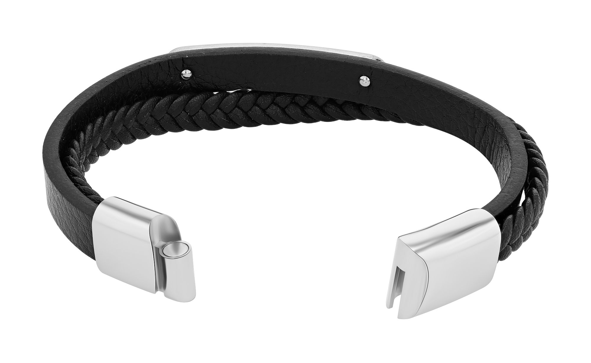 Echtleder Armband "Bruno" mit Edelstahlelementen und Gravurplatte