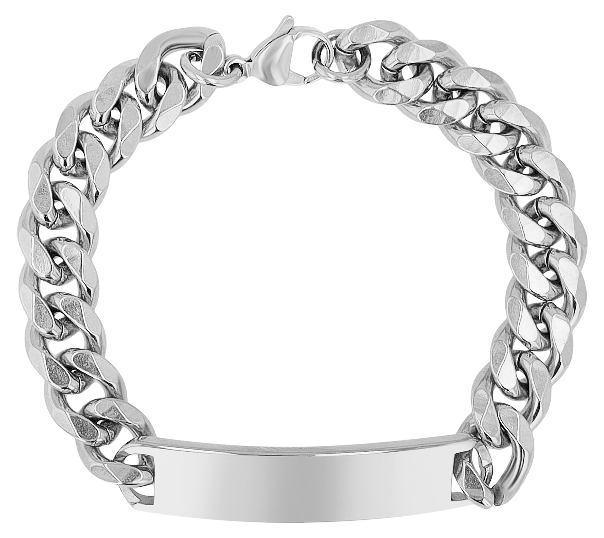"Rokas", Akzent Panzerarmband, Edelstahl, Gravurplatte, poliert, silberfarben, 21,5 cm
