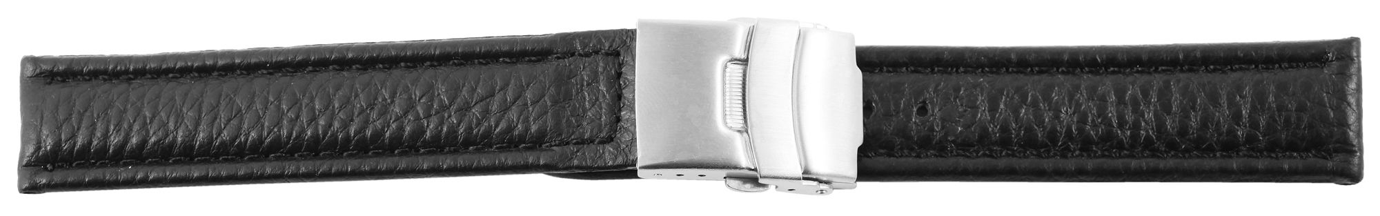 Echtleder-Uhrenarmband, schwarz, Faltschließe, 16 mm