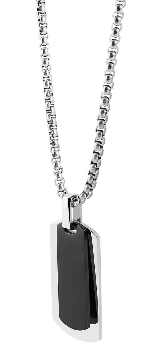 "Hudson" Edelstahl Dog-Tag Kette, 2 Anhänger, 60 cm, bicolor (silberfarbig/ schwarz)