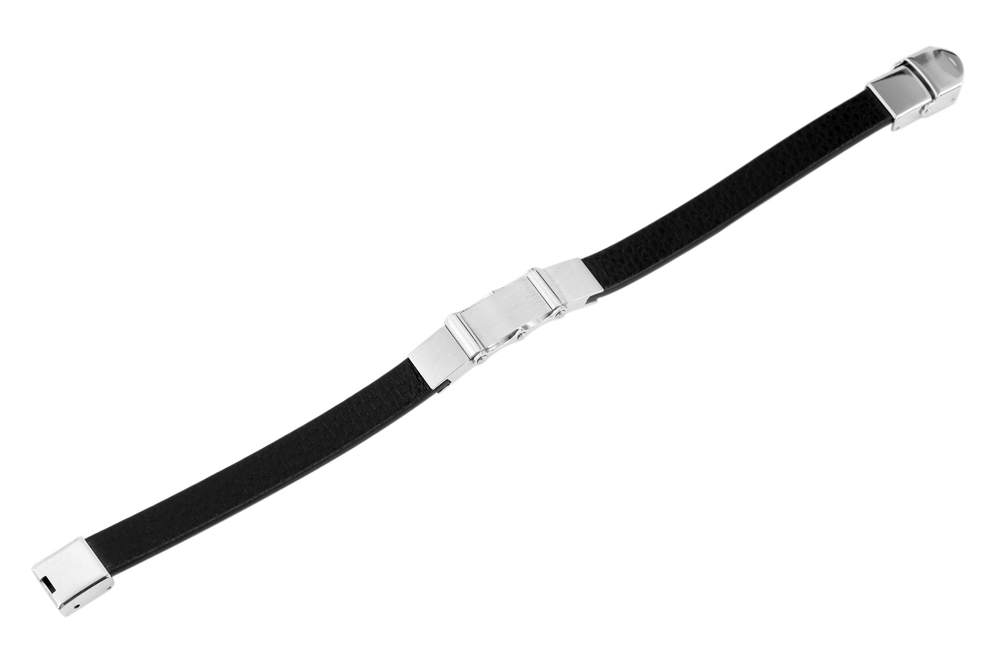 Akzent Echtlederarmband mit Edelstahlelement, schwarz/silberfarben