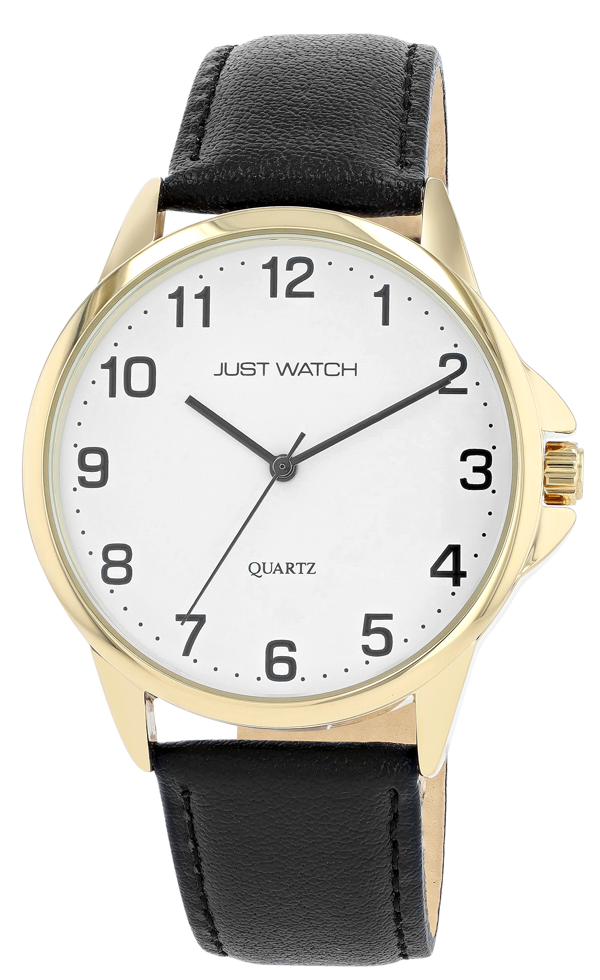 Just Watch "Bernard" Herrenuhr Ø 39 mm, Echtlederband, schwarz/ goldfarben/ weiß