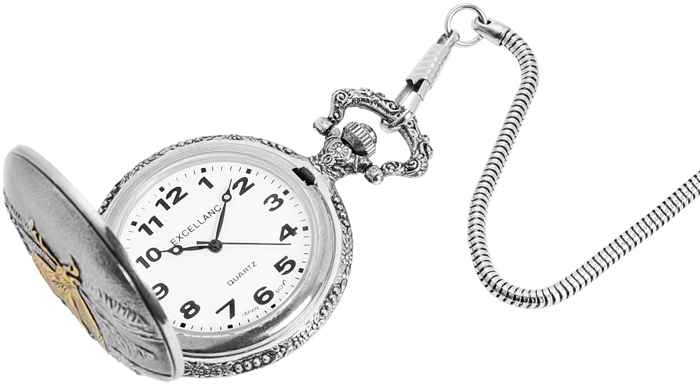 Excellanc Taschenuhr, Hirsch, silber- und goldfarben
