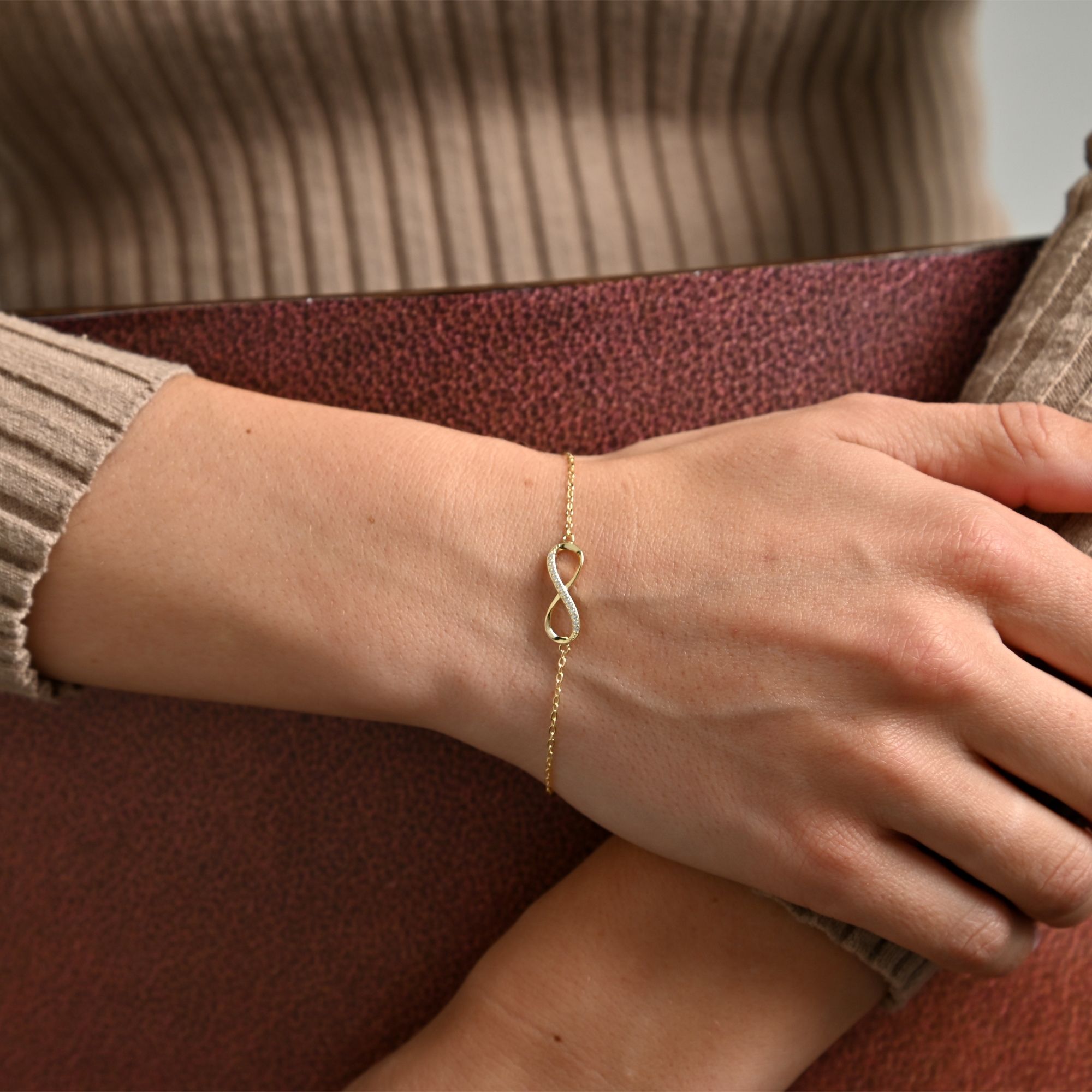 "Florica" 925/- Echt Silber Armband 17 + 3 cm, Infinity , Zirkoniabesatz, vergoldet
