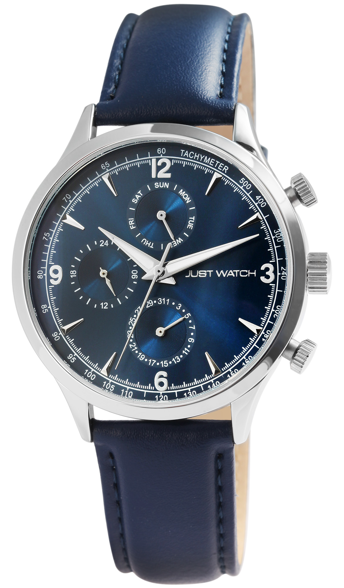 Just Watch Herrenuhr mit Echtlederarmband, blau/silberfarben