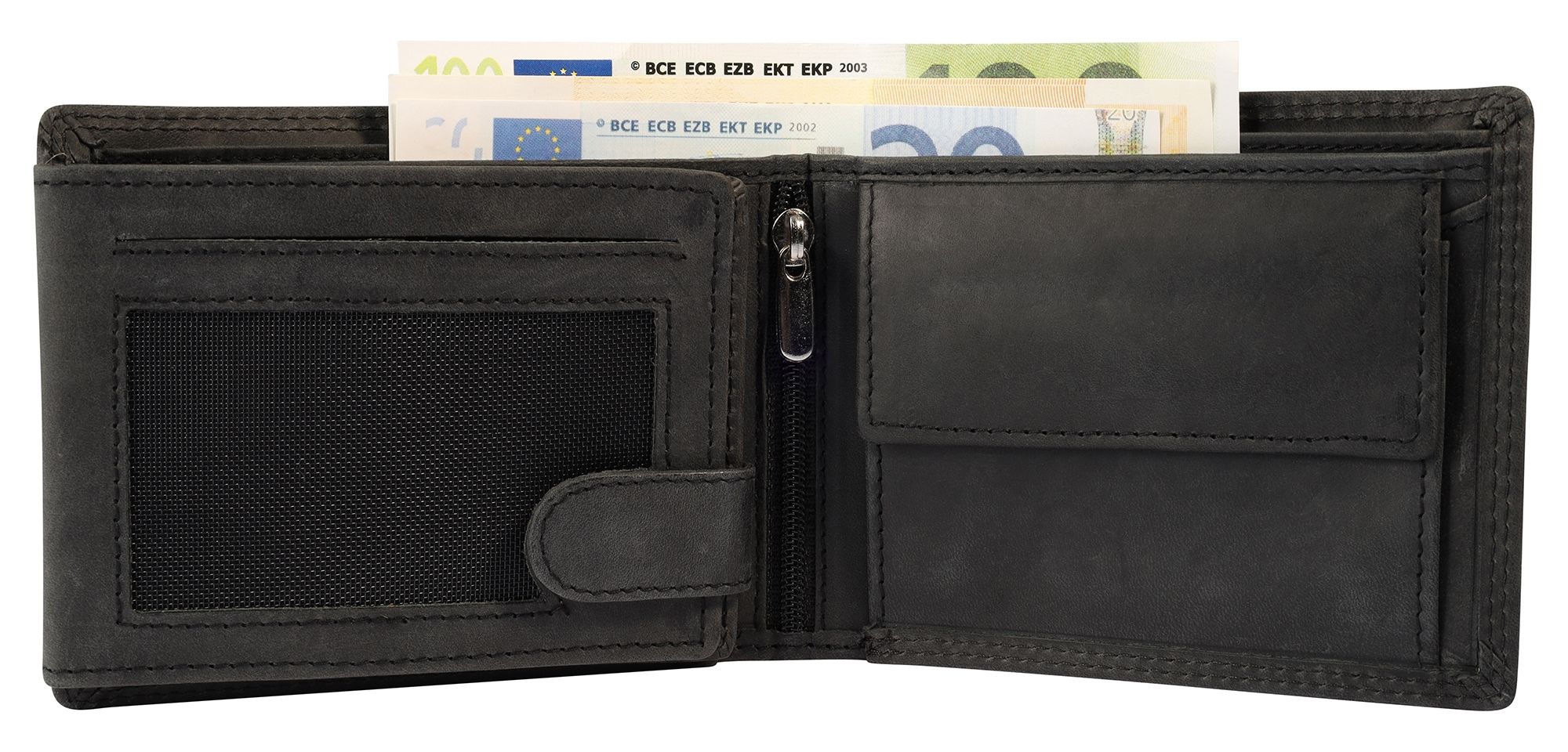 Akzent Echt Leder (Hunter-Leder) Geldbörse, RFID, Querformat, "Anker", schwarz