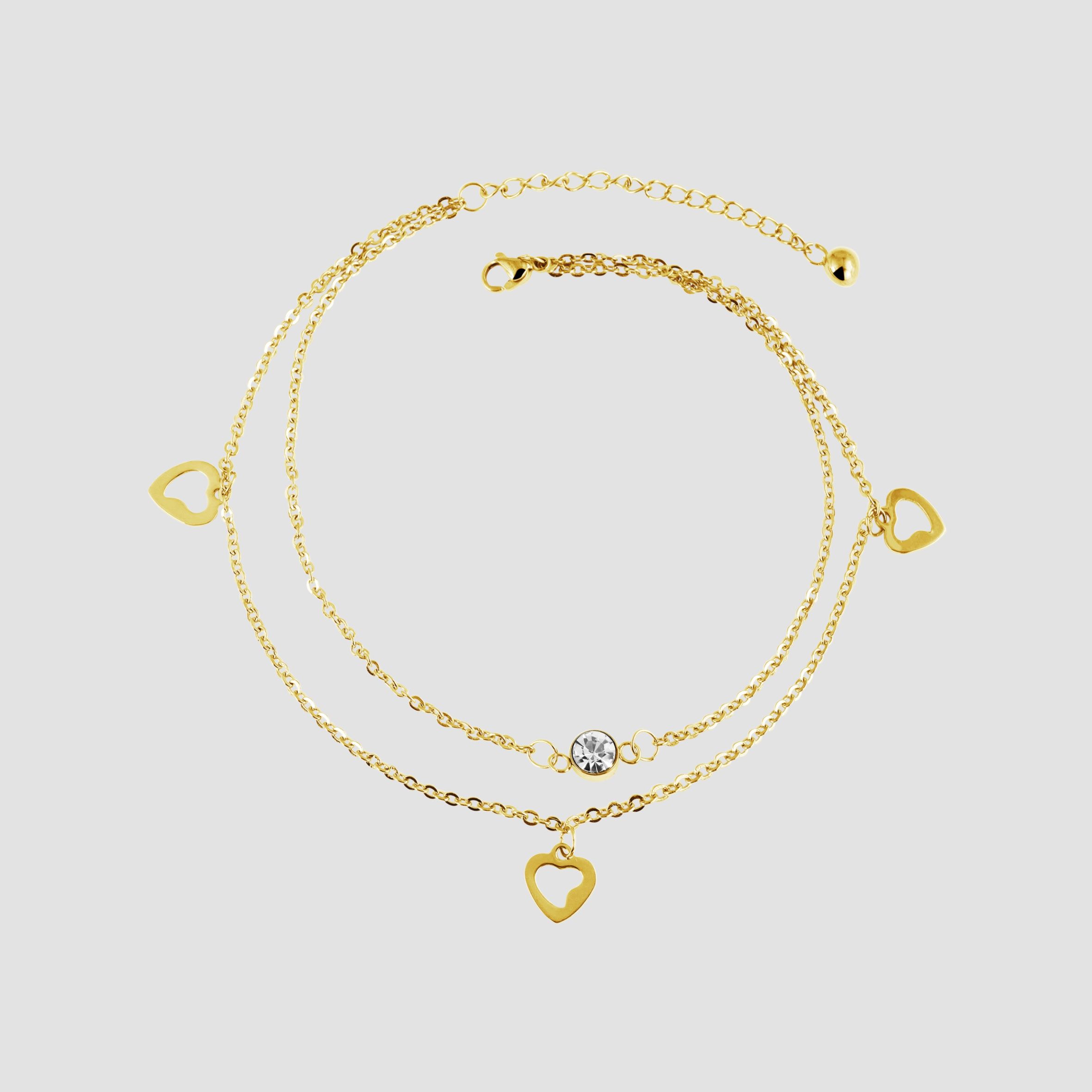 Akzent Edelstahlfußkettchen, Herzanhänger, goldfarben
