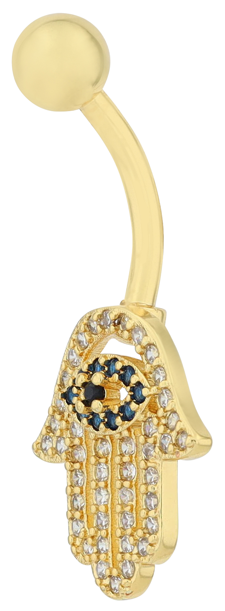 "Elvira" Edelstahl-Bronze Bauchnabelpiercing, Länge 11mm/ Stärke 1,8 mm, Zirkonia, goldfarben