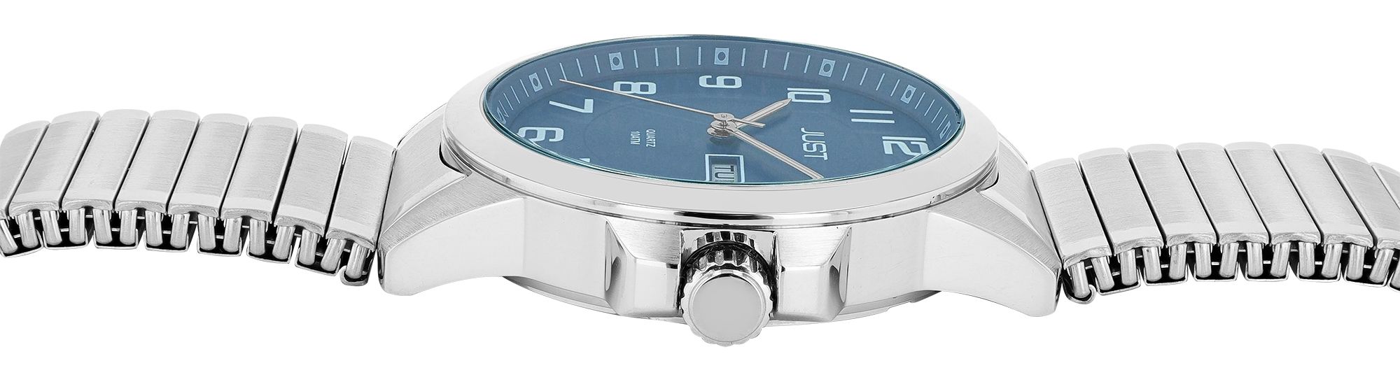 Just Herrenuhr "Lien" mit Edelstahl Zugarmband, Ø 39 mm, silberfarben/ blau