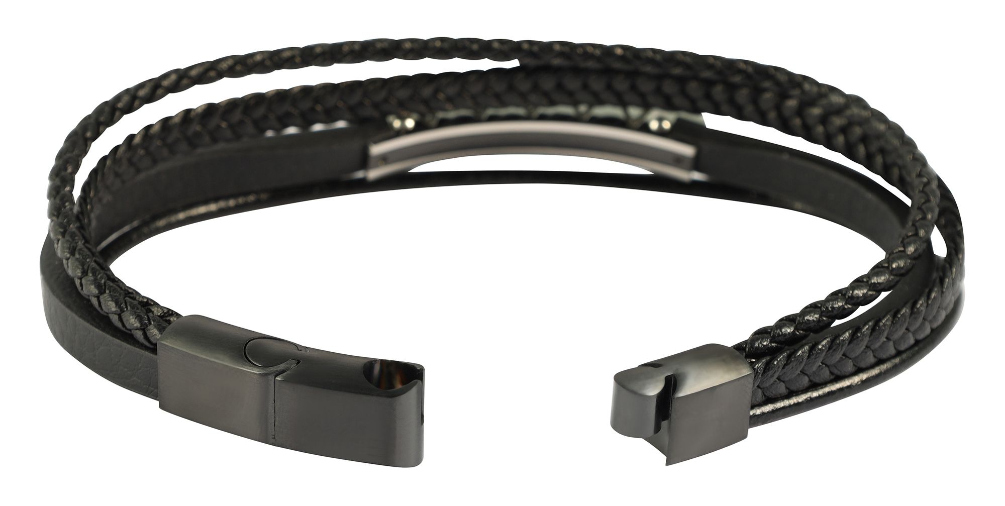 "Marcellino" Armband aus Lederimitat mit Edelstahlelementen, 19 cm