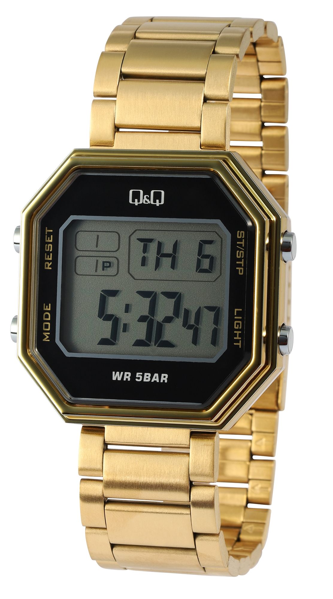 Q&Q Digitaluhr mit Gliederarmband, 5 ATM, goldfarben
