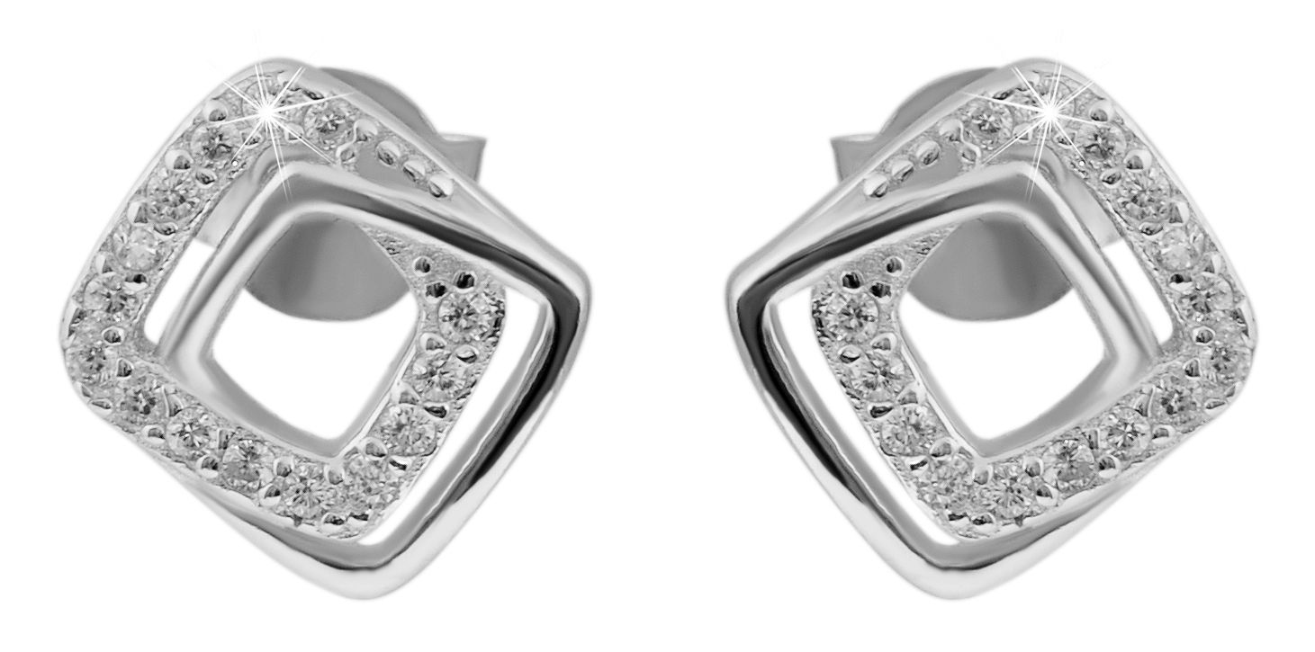 "Evija" 925/- Echt Silber Schmuck-Set - Anhänger + Ohrstecker, Zirkonia, rhodiniert