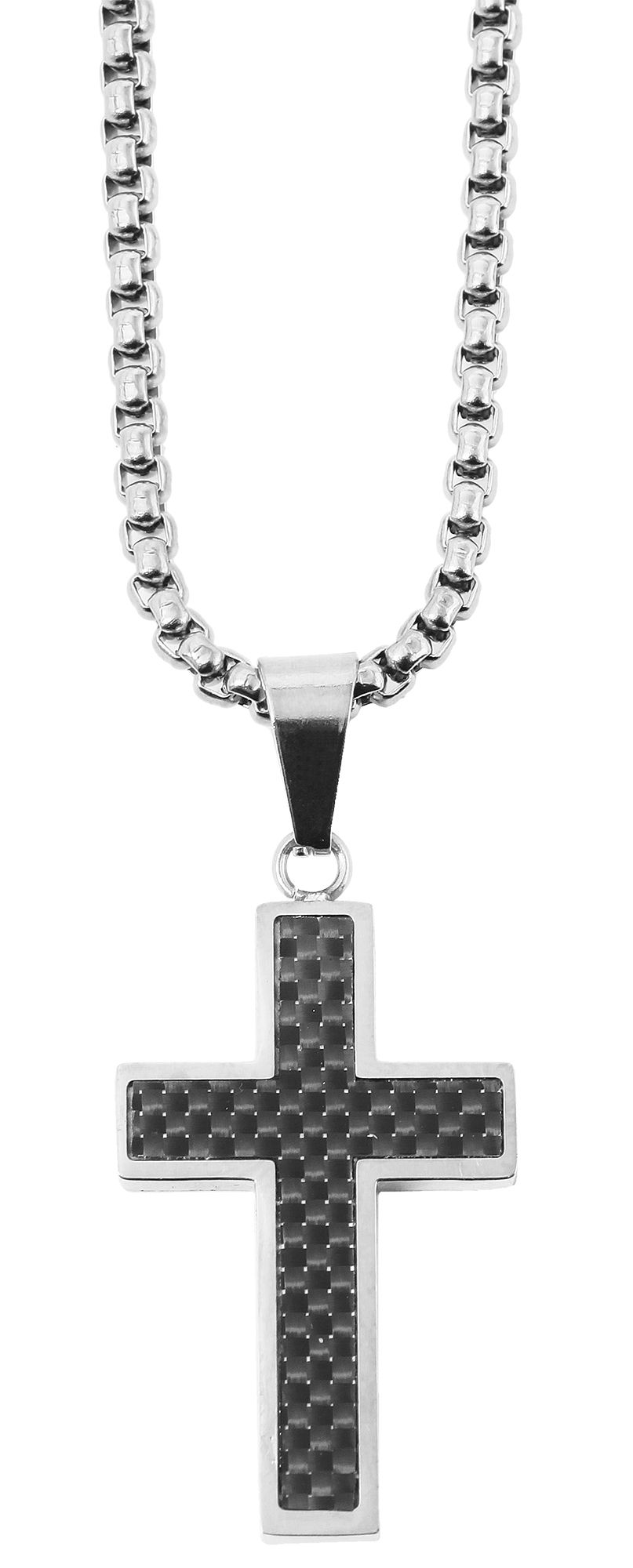 "Julice" Edelstahl Kette mit Anhänger - Kreuz, 61 cm, silberfarbe/ Carbon