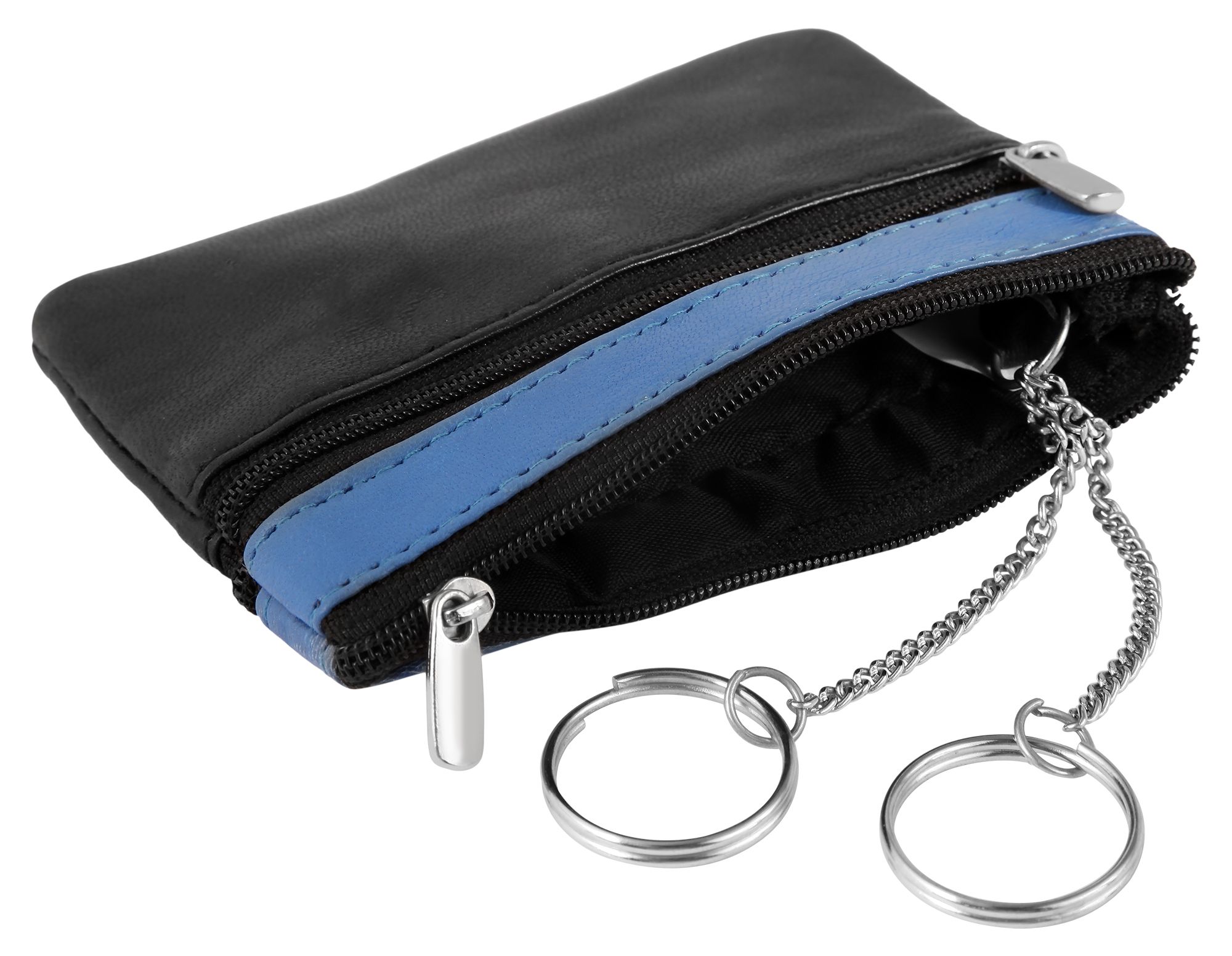 Excellanc Schlüsselbeutel aus Echtleder in schwarz/blau