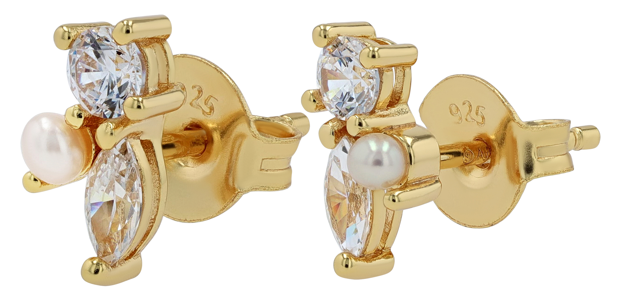 Sif Jakobs Jewellery 925/- Echt Silber Ohrstecker "Adria Tre Piccolo", Zirkonia/Süßwasserperle, vgold.