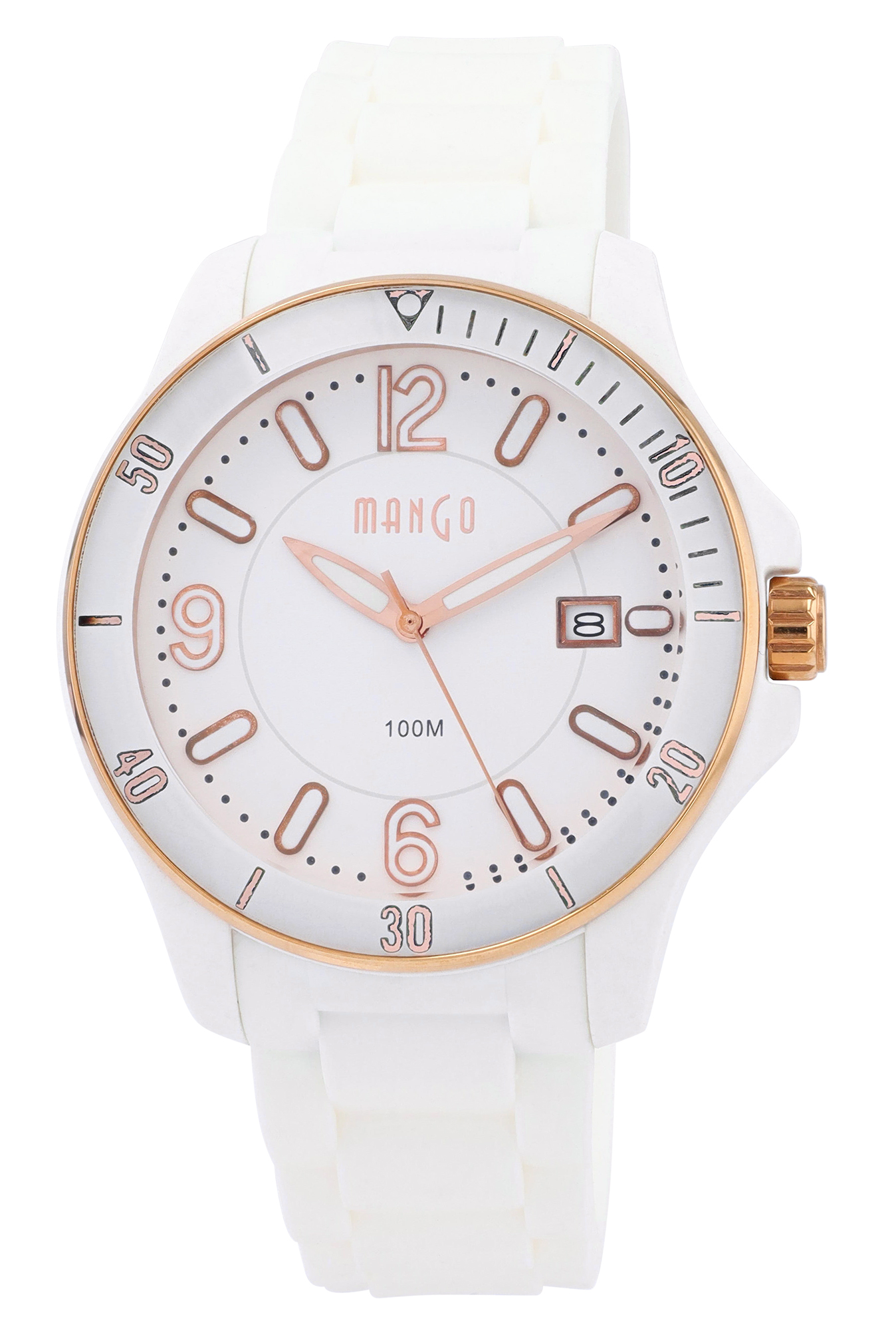 Mango Uhren Ø 41 mm, Silikonband, weiß/ rosegoldfarben