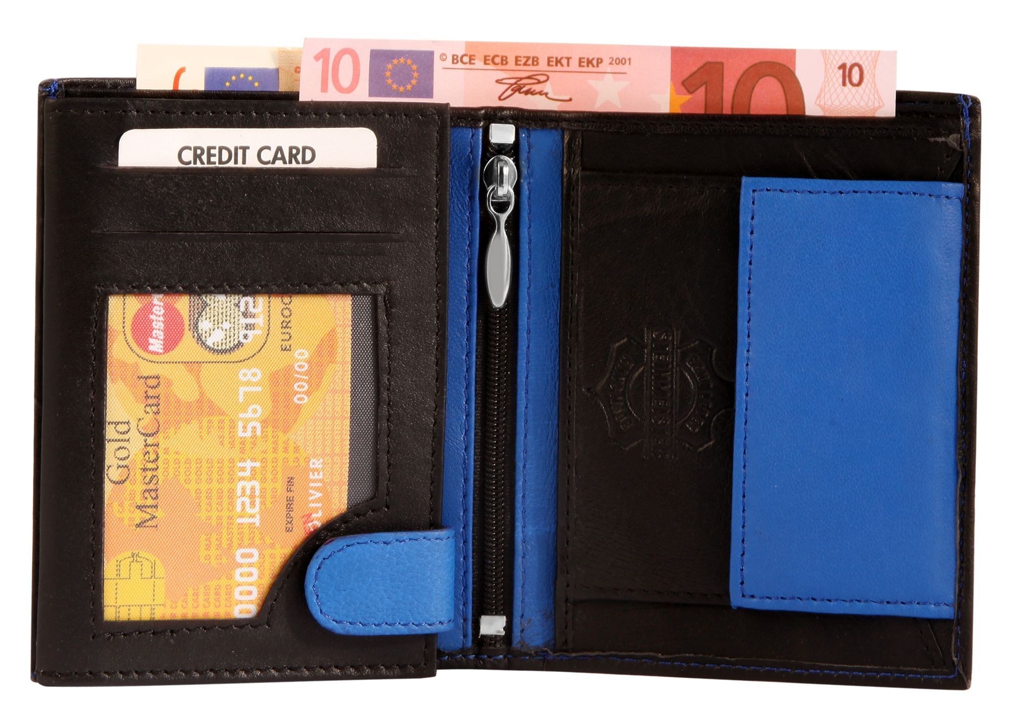 Steinmeister Herrengeldbörse aus Echtleder, Hochformat, schwarz/blau
