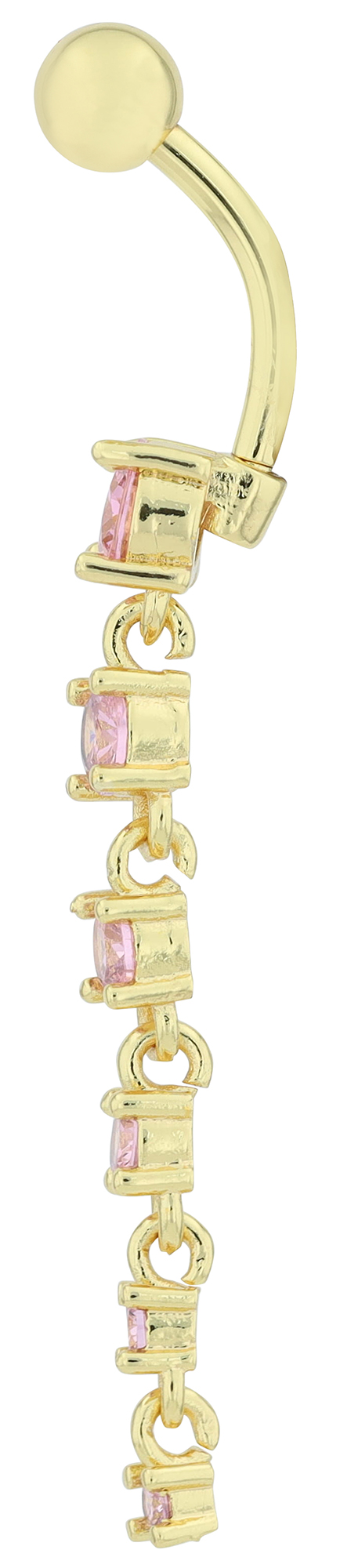 "Babsi" Edelstahl-Bronze Bauchnabelpiercing, Stablänge 11 mm/ Stabstärke 2 mm, rosa Zirkonia, goldfarben