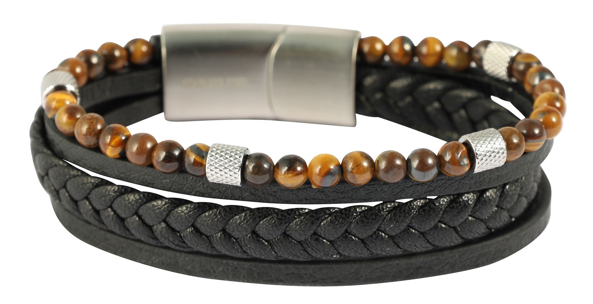 "Nanno" 21 cm, Armband aus Lederimitat mit Naturstein (Feuersetin), VE-4