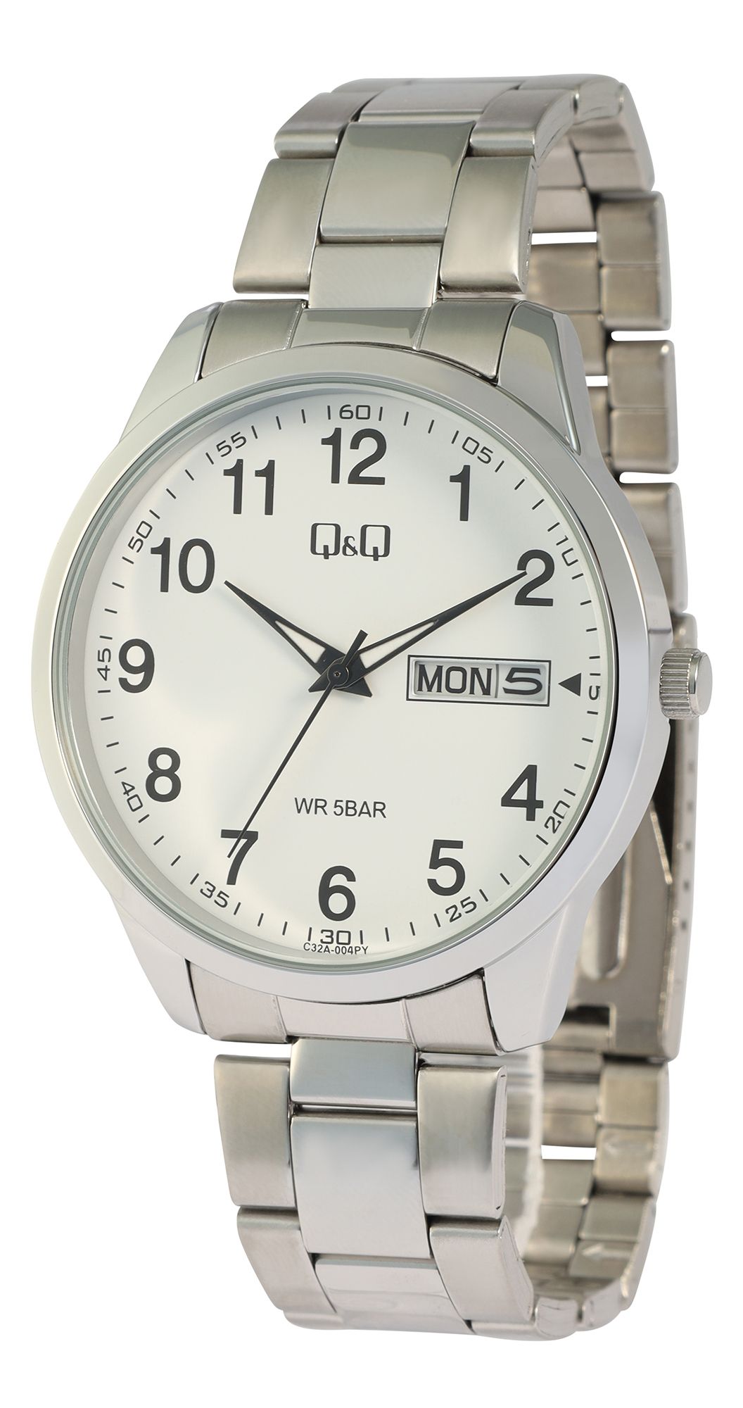 Q&Q Herrenuhr mit Gliederarmband aus Edelstahl, 5 ATM, silberfarben/ZB weiß