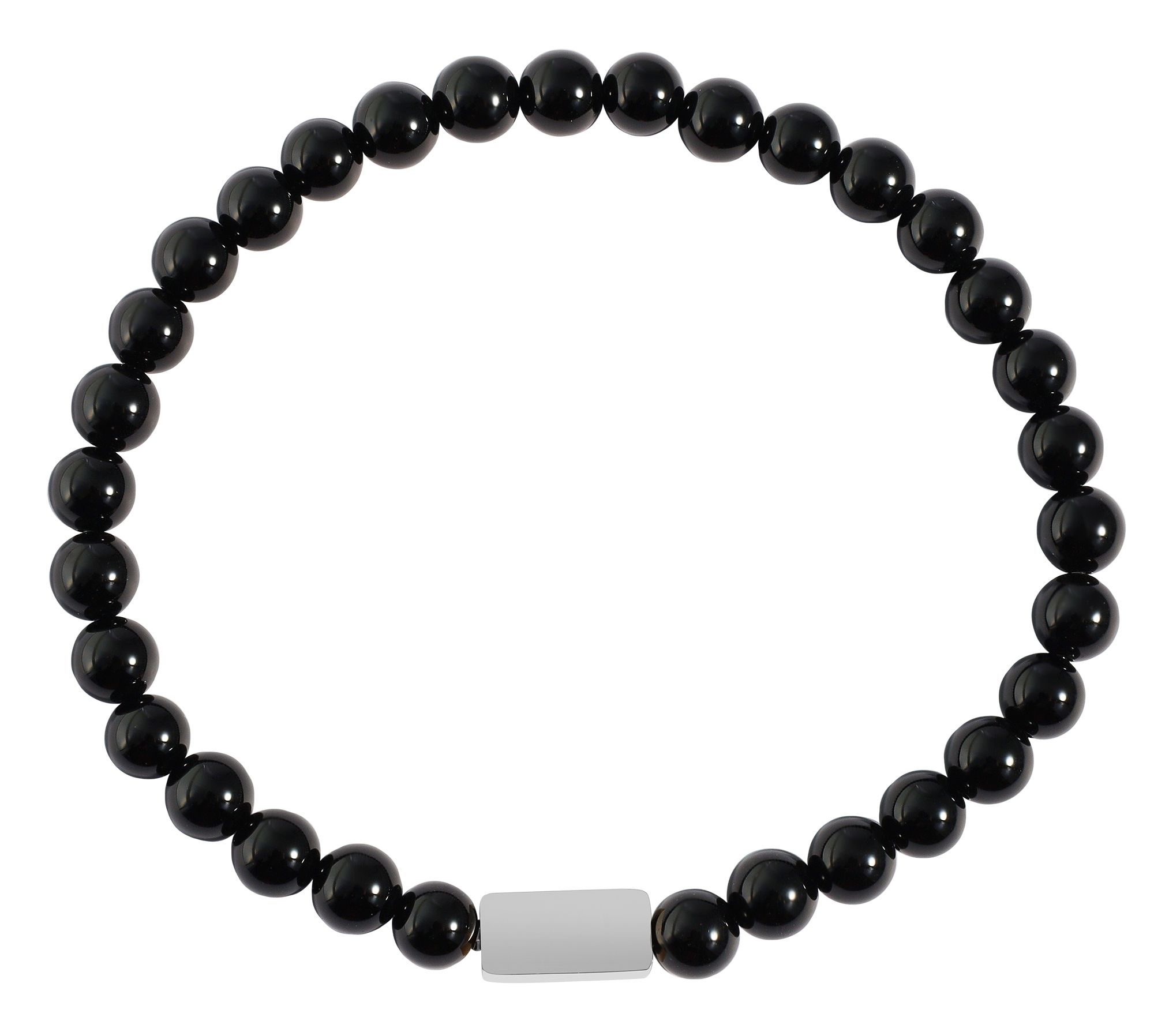 "Evren" Kugelarmband, Naturstein (onyx), gravurfähiges Edelstahlelement - silberfarben