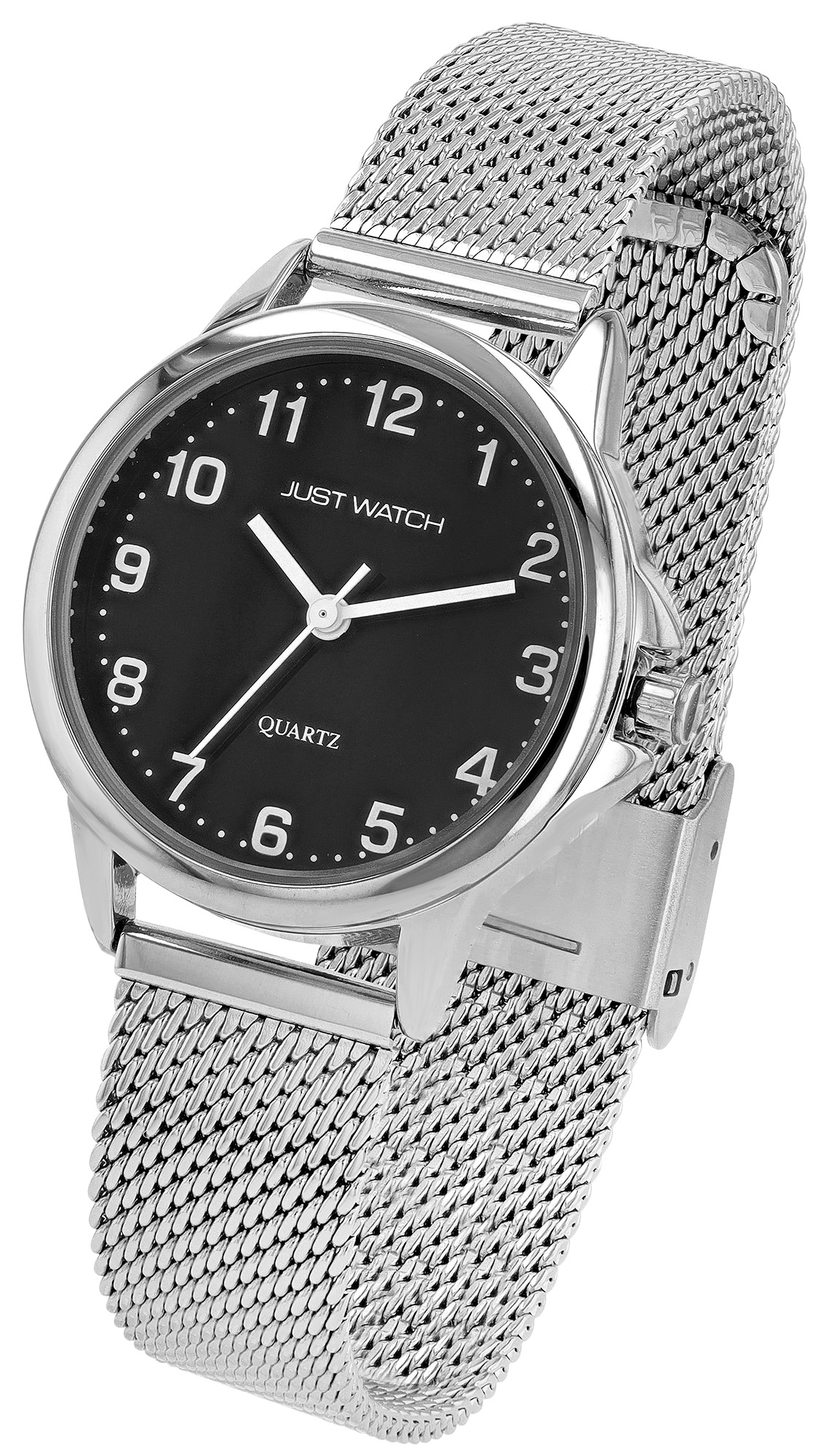 Just Watch "Käthe" Damenuhr Ø 29 mm, Edelstahl Meshband, silberfarben/ schwarz