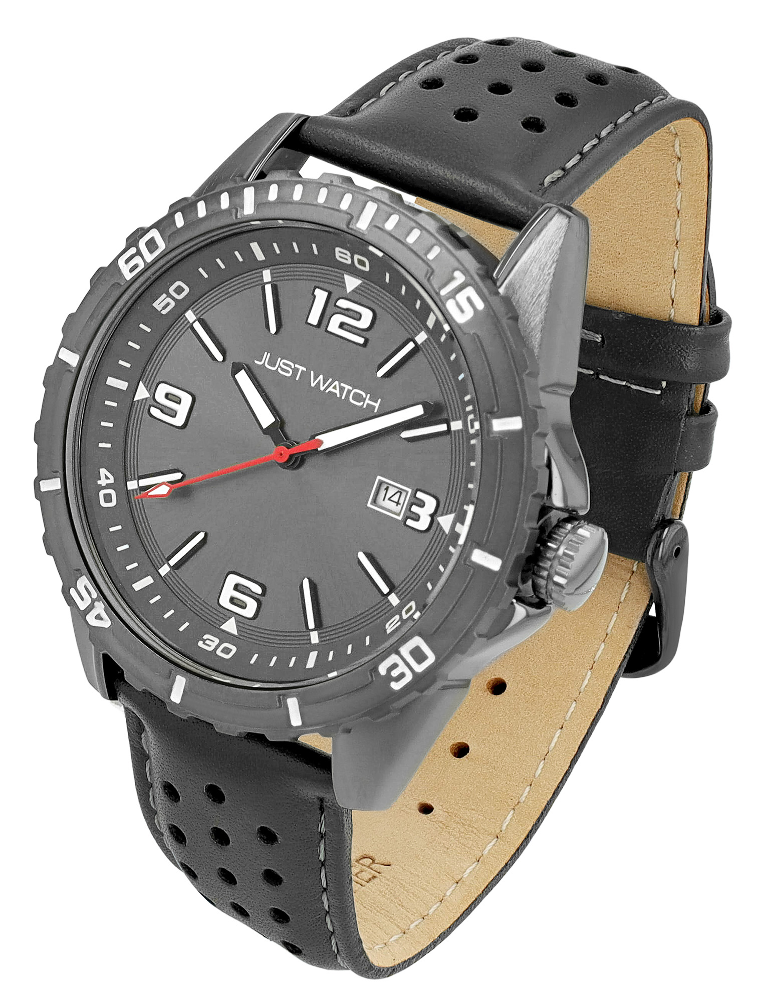 JUST WATCH Herrenuhr "Elwin"  mit Echt Lederband, Ø 43 mm, grau