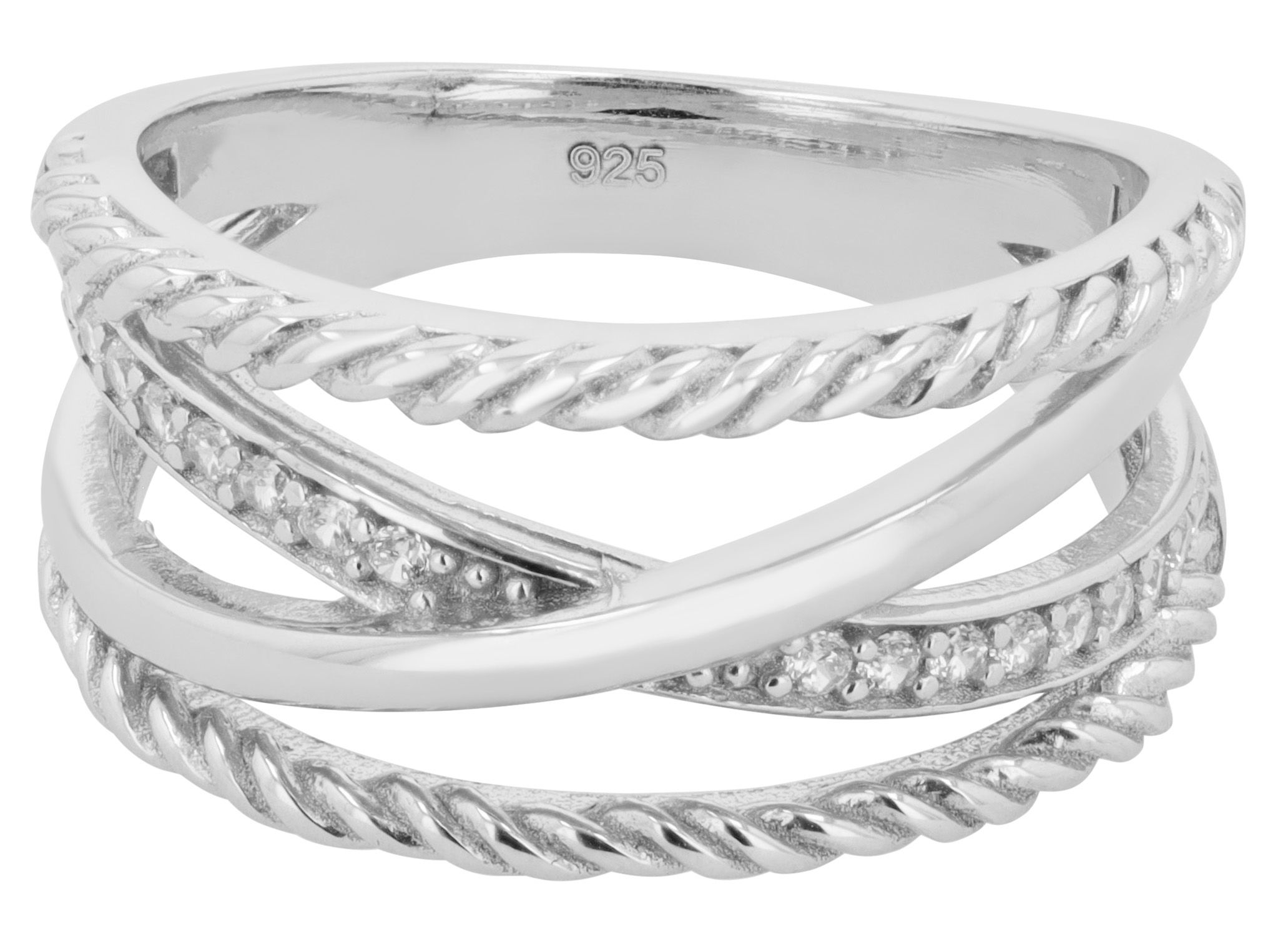 "Ambre" 925/- Echt Silber Damenring, rhodiniert und mit Besatz, Gr. 52