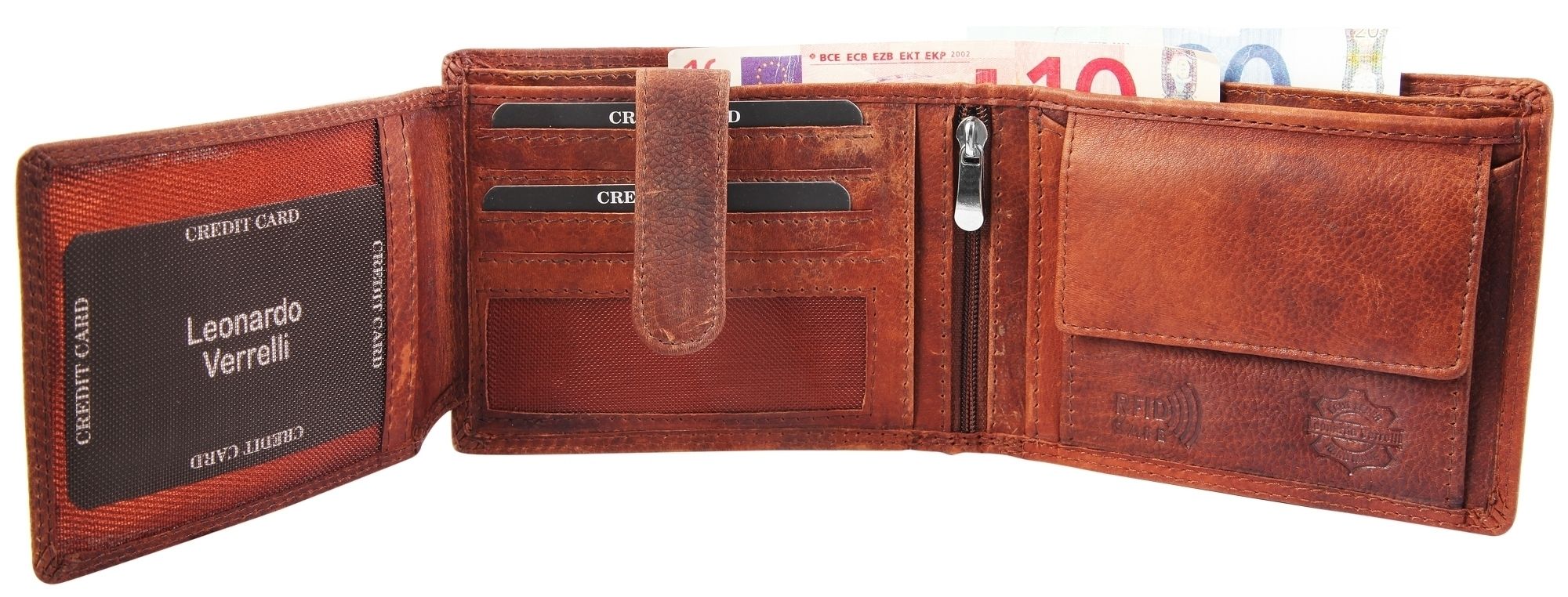 Leonardo Verrelli Geldbörse, Echtleder, RFID-Schutz, cognac