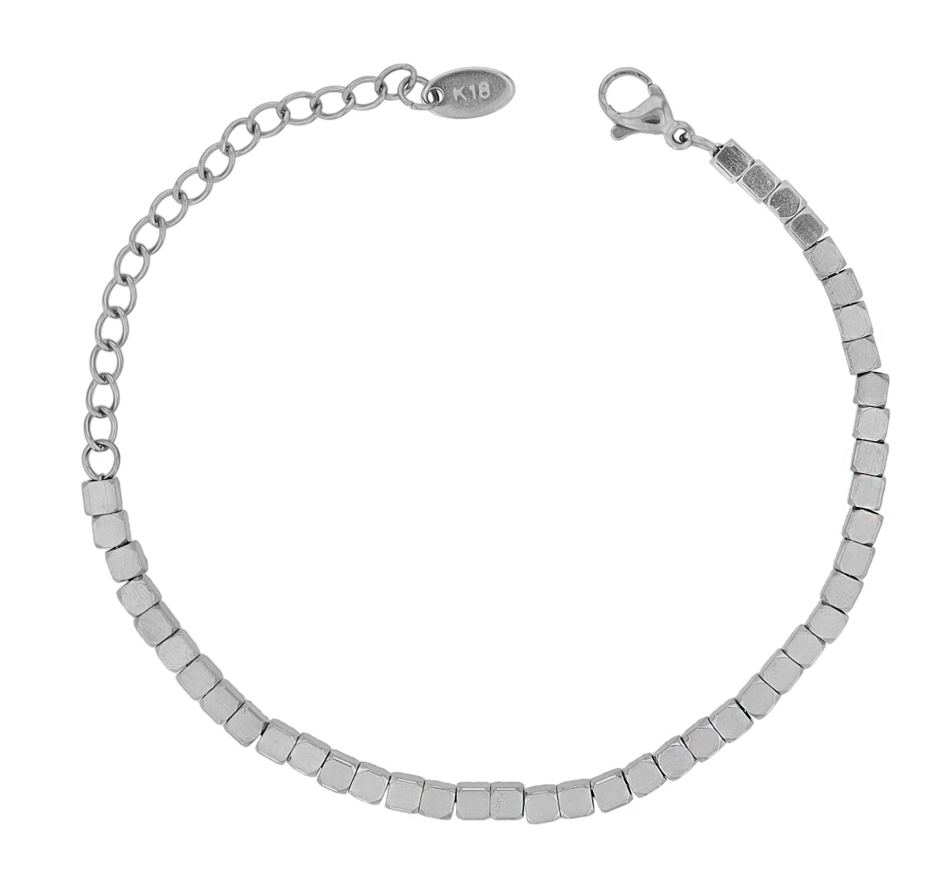"Cube" - Kugelarmband Edelstahl, 15 + 5 cm, Würfelarmband, silberfarben
