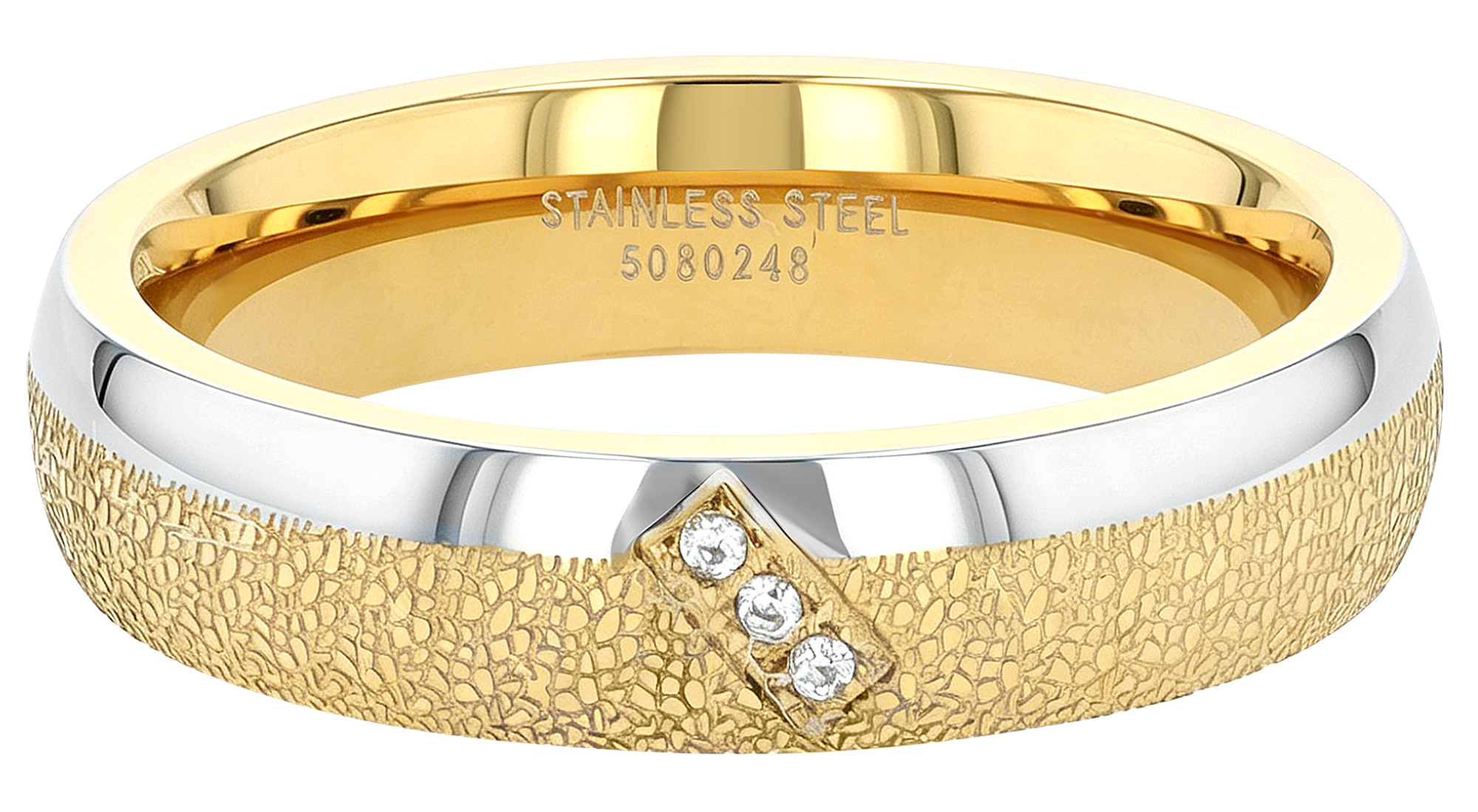"TwoOne" Akzent Damen-Partnerring Gr 56, Edelstahl, Similibesatz, bicolor (Ice-Matt-Finish)