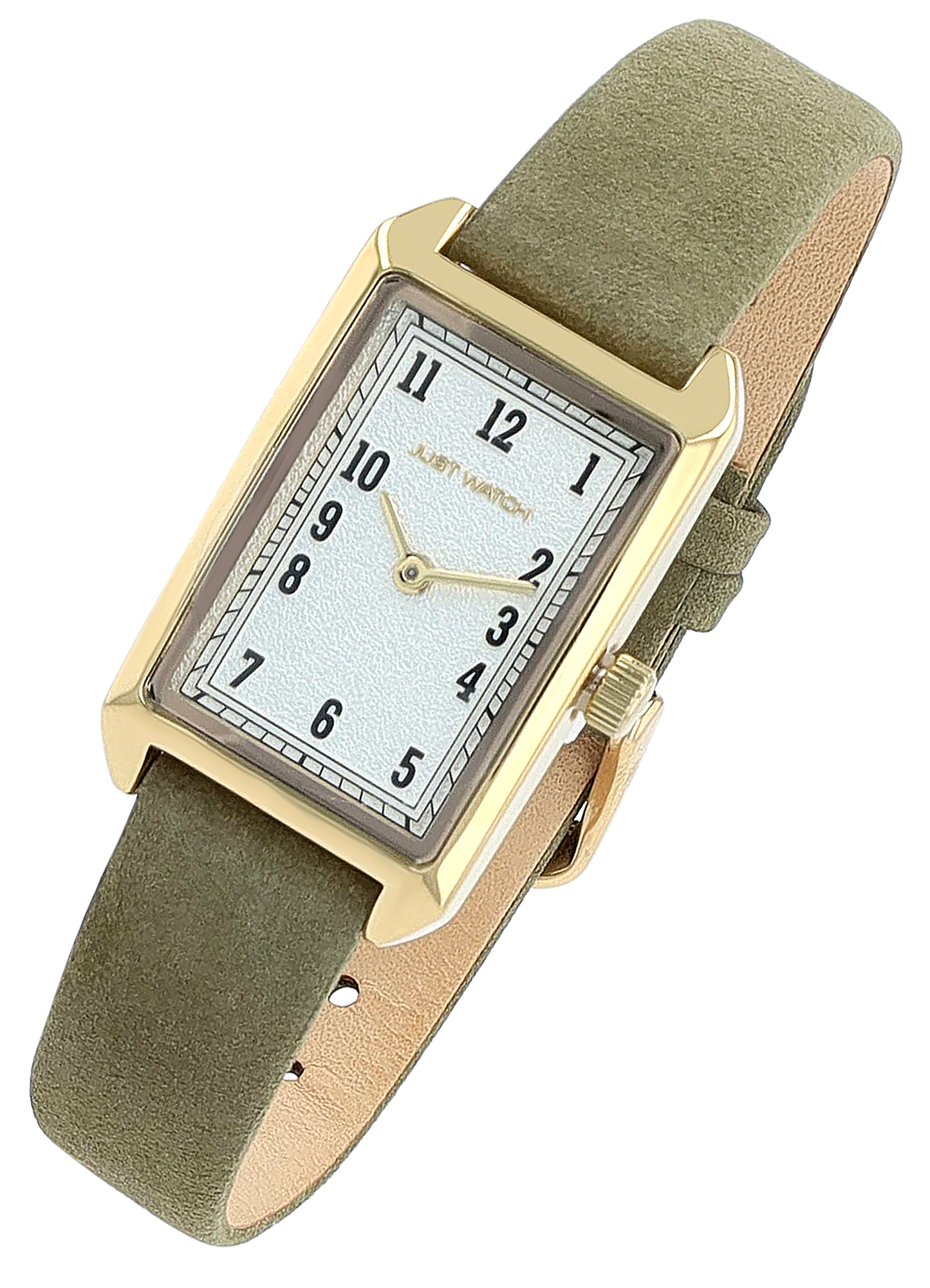 JUST WATCH Damenuhr "Mireya" mit Echtlederband, eckiges Design, khaki/ goldfarben
