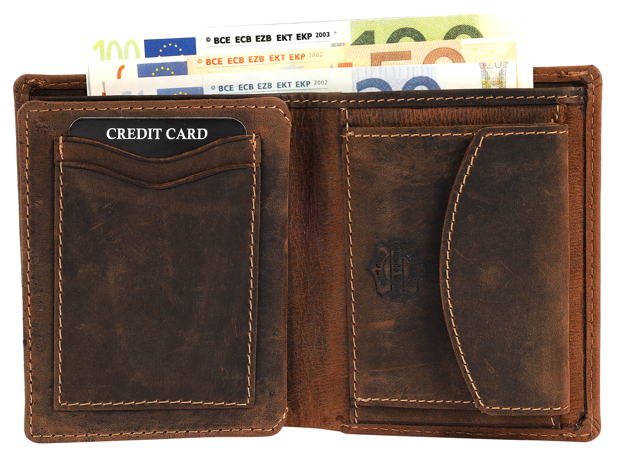 Leonardo Verrelli, Herren Echtleder Geldbörse, vintage, RFID, hoch braun