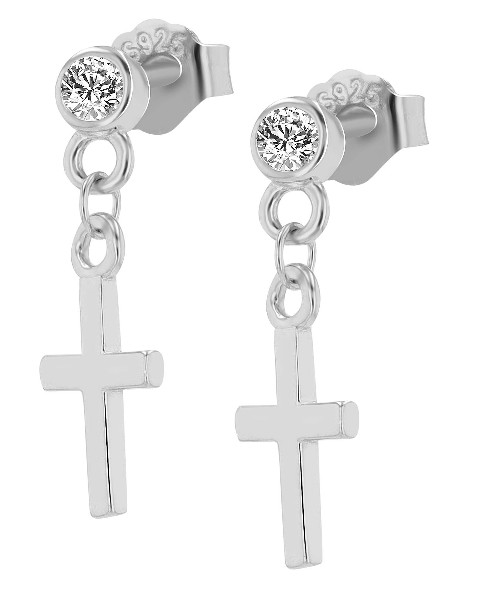 "Christmar" 925er Echt Silber Ohrstecker - Kreuz Anhänger, silberfarben rhodiniert