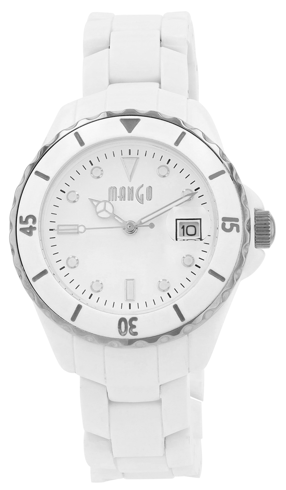 Mango Damenuhr Ø 40 mm, Kunststoffband, weiß/ silberfarben