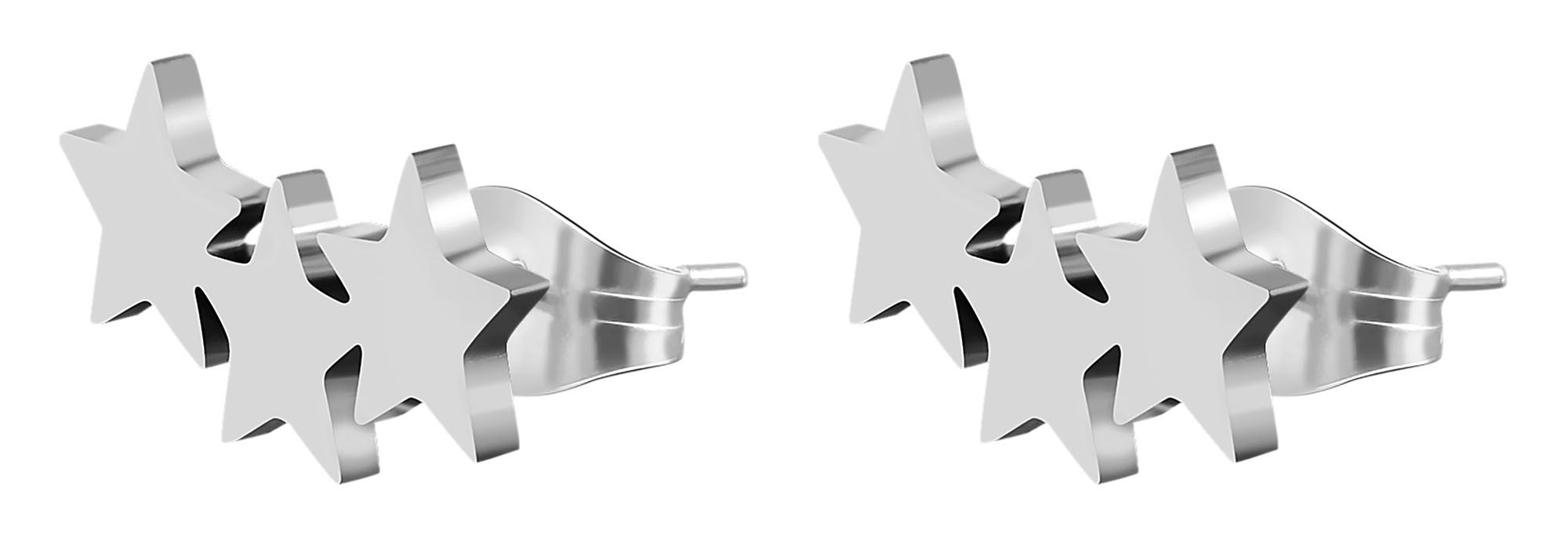 Akzent Edelstahl Ohrstecker, Sternenreihe, silberfarben